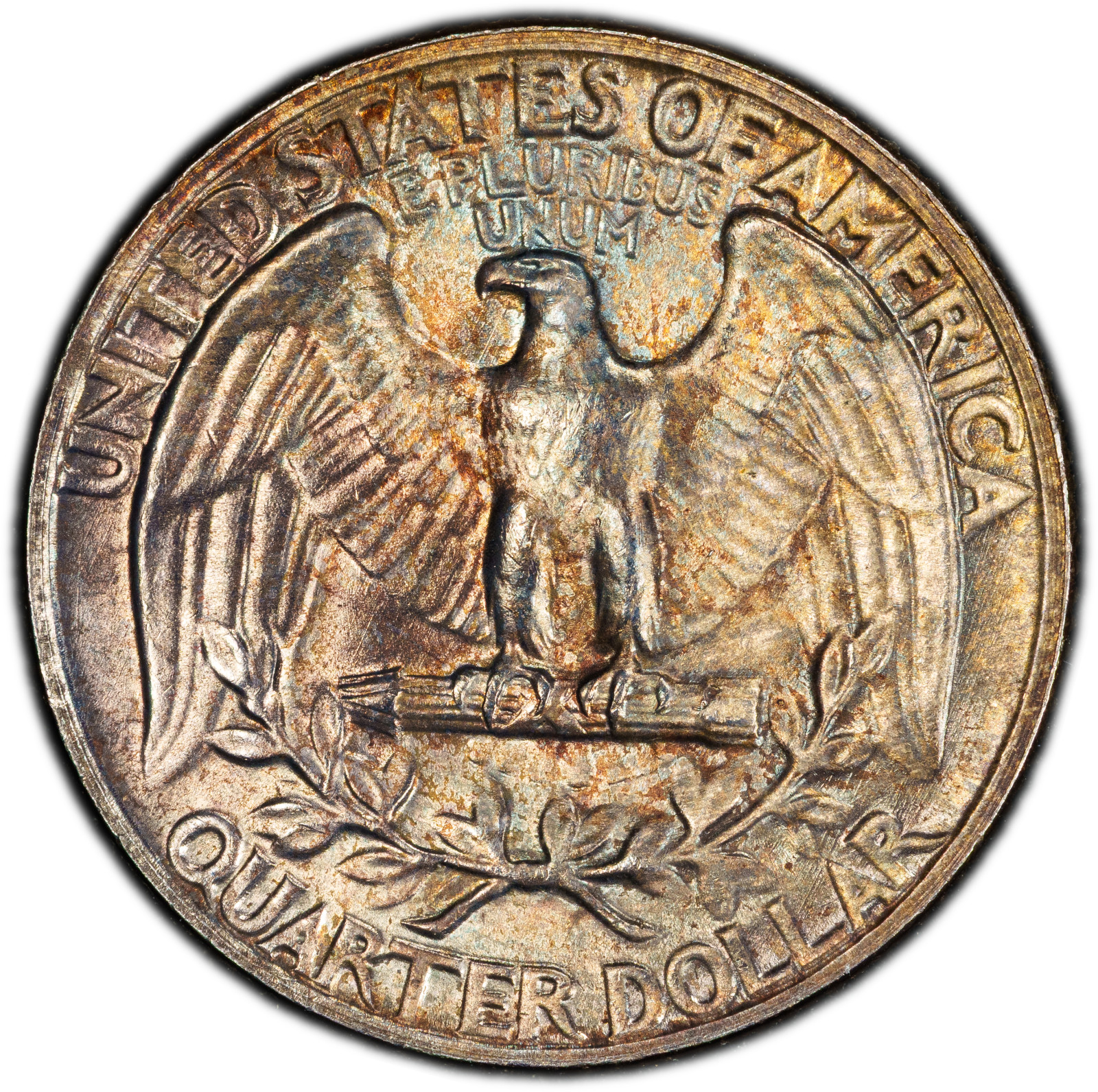 1955-P PCGS MS64 Washington Quarter | Pretty Rainbow Toning | Multicolor Accents