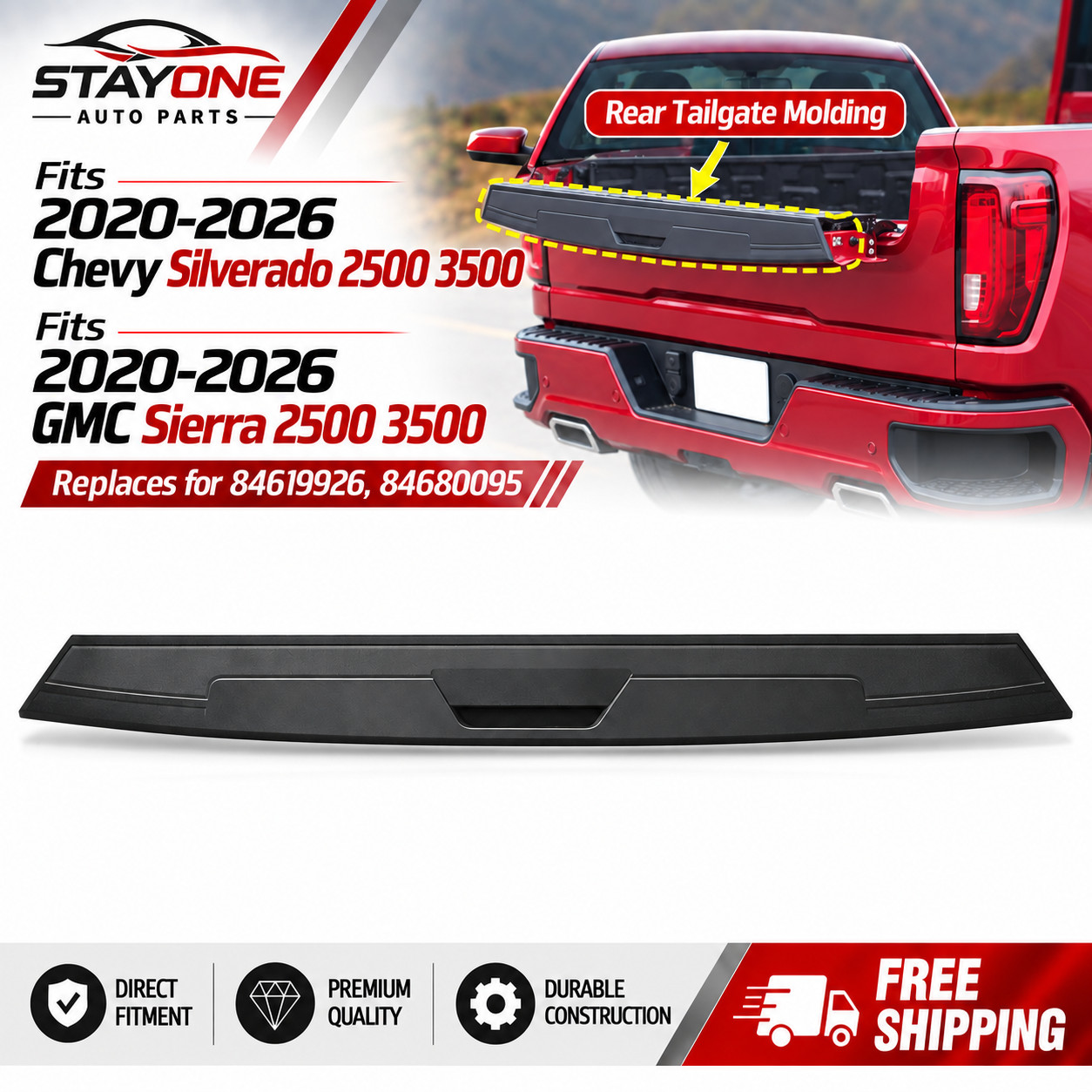 New Rear Center Multiflex Tailgate Molding For 2020-2026 GMC Sierra 2500 3500 HD