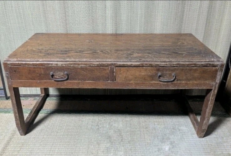 Vintage 1930s Japanese Wooden Writing Desk Tatami Low Table Cabinet Drawer Wabi