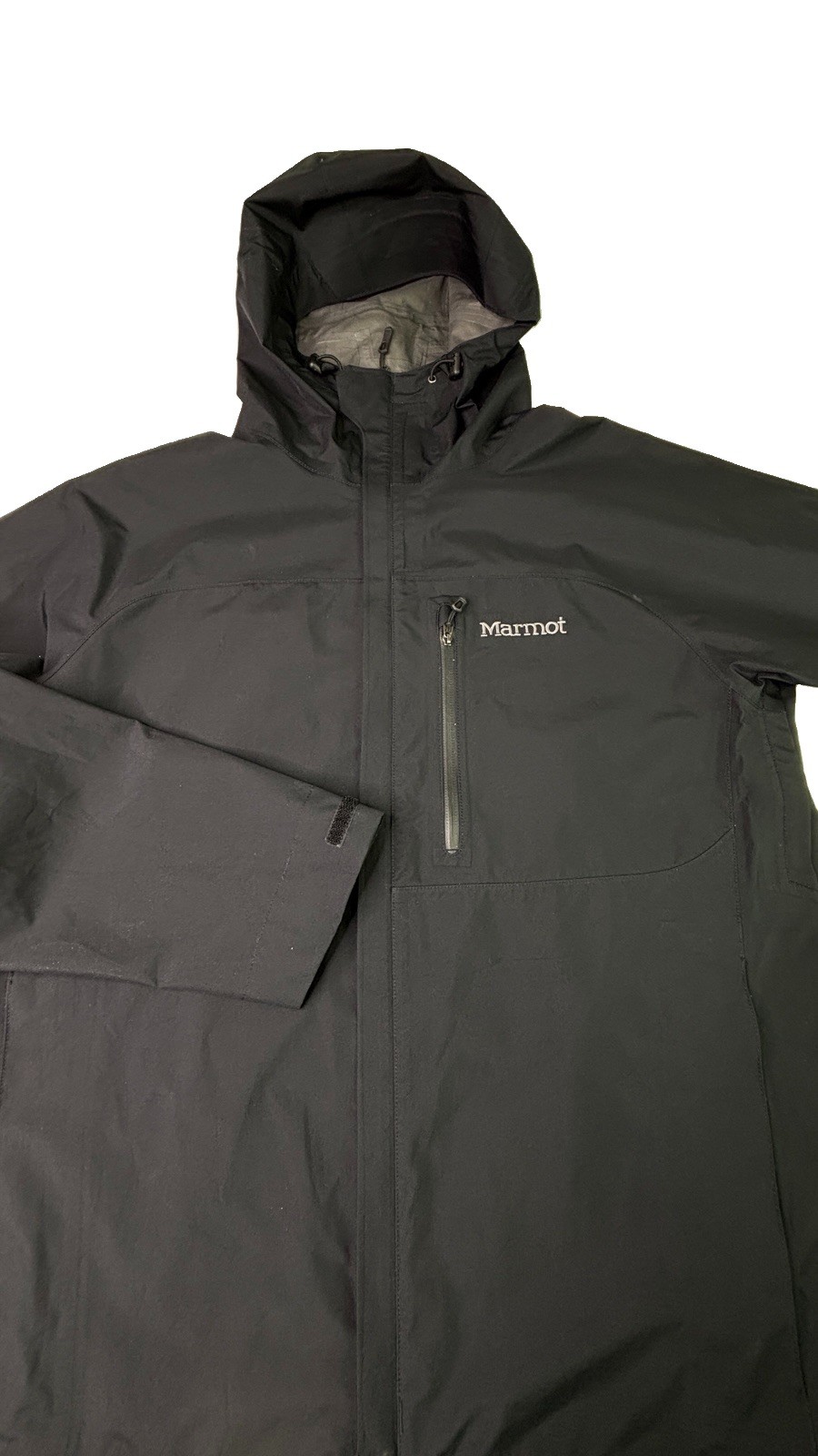 Marmot Jacket Mens Large Black Gore Tex Hooded Waterproof Windbreaker Hiking