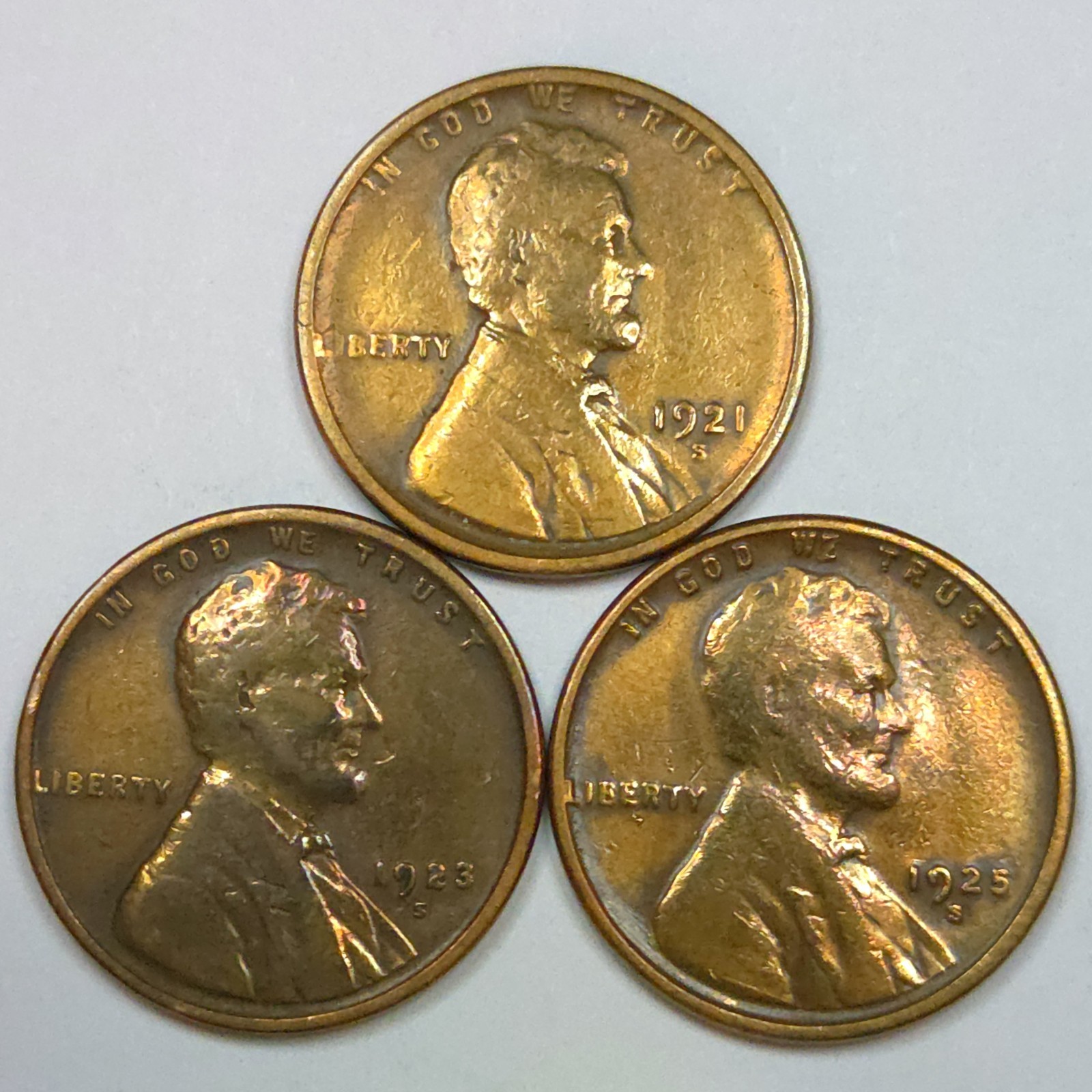 1921-S 1923-S 1925-S Lincoln Wheat Cent Set - Cleaned (Lot#1)