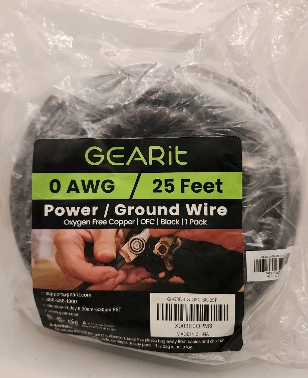 NEW Gearit 1/0 AWG OFC Wire 25Ft. Black 0 Gauge Battery Cable for Card Audio
