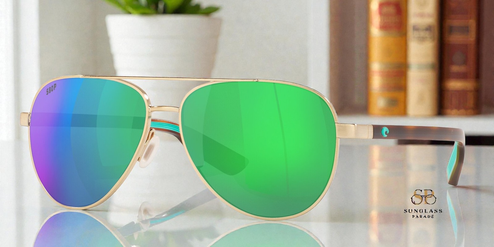 COSTA DEL MAR 6S4002 02 Peli Brushed Gold Green Mirror 57 mm Unisex Sunglasses