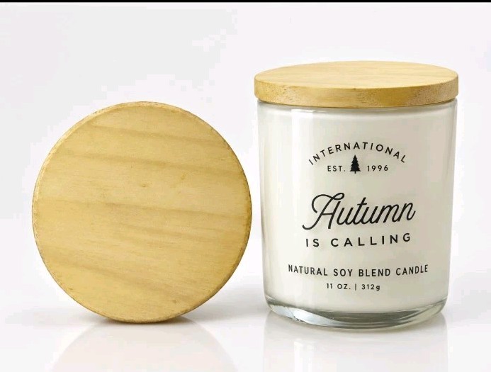 International Autumn Is Calling Soy Blend Jar Candle Wooden Lid 11 oz White