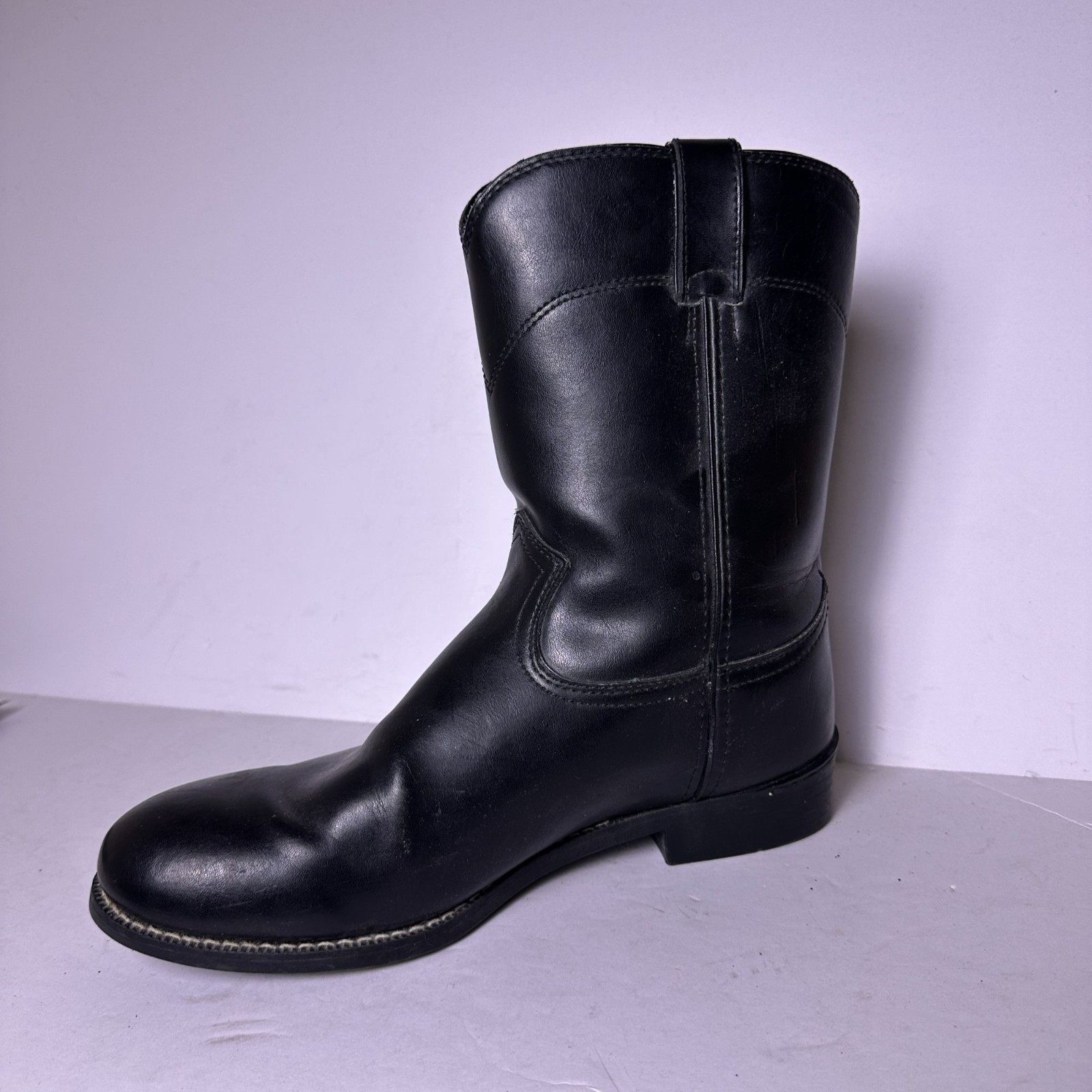Justin Basic Leather Western Roper Boots Shoes Men Sz 11EE Black Cowboy Wear