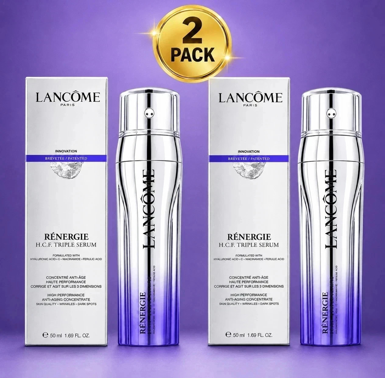 Pack Of 2 Lancome Renergie H.C.F Triple Serum ANTI-AGING 1.7oz /50mL FULL SZ
