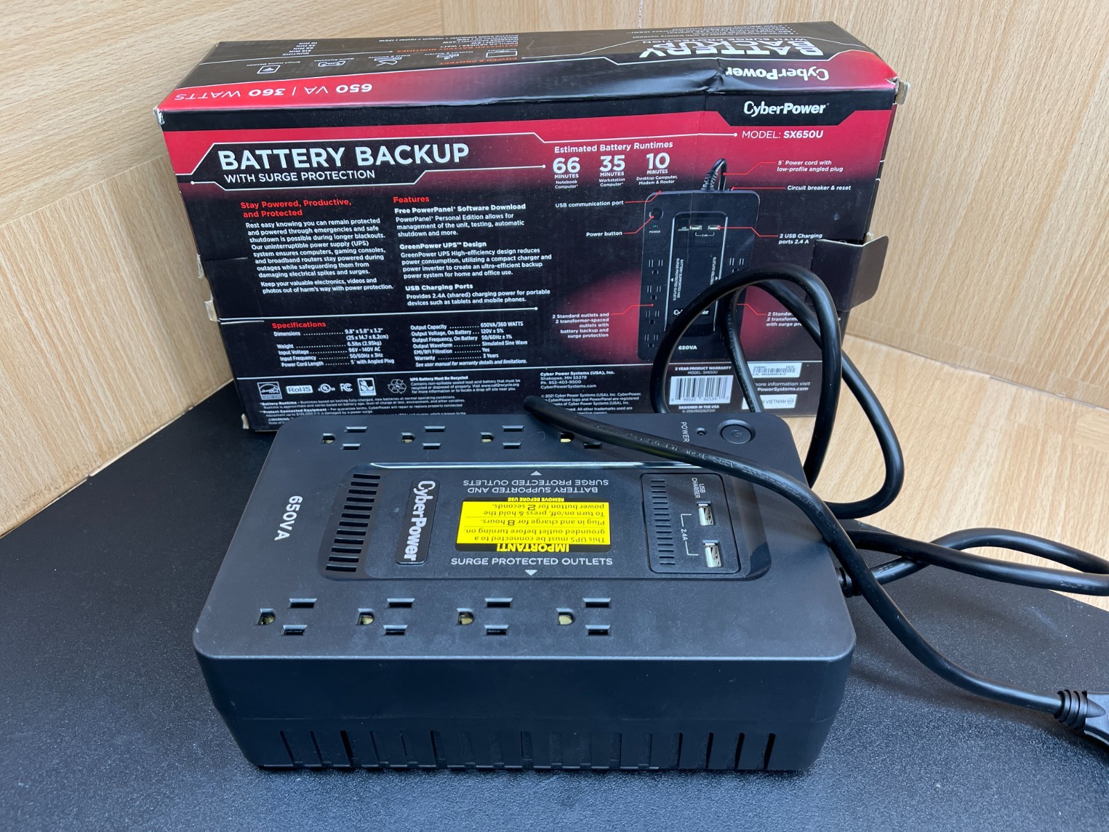 CyberPower SX650U 8-Outlet 650VA PC Battery Backup - Black CyberPower SX650U 8-Outlet 650VA PC Battery Backup - Black