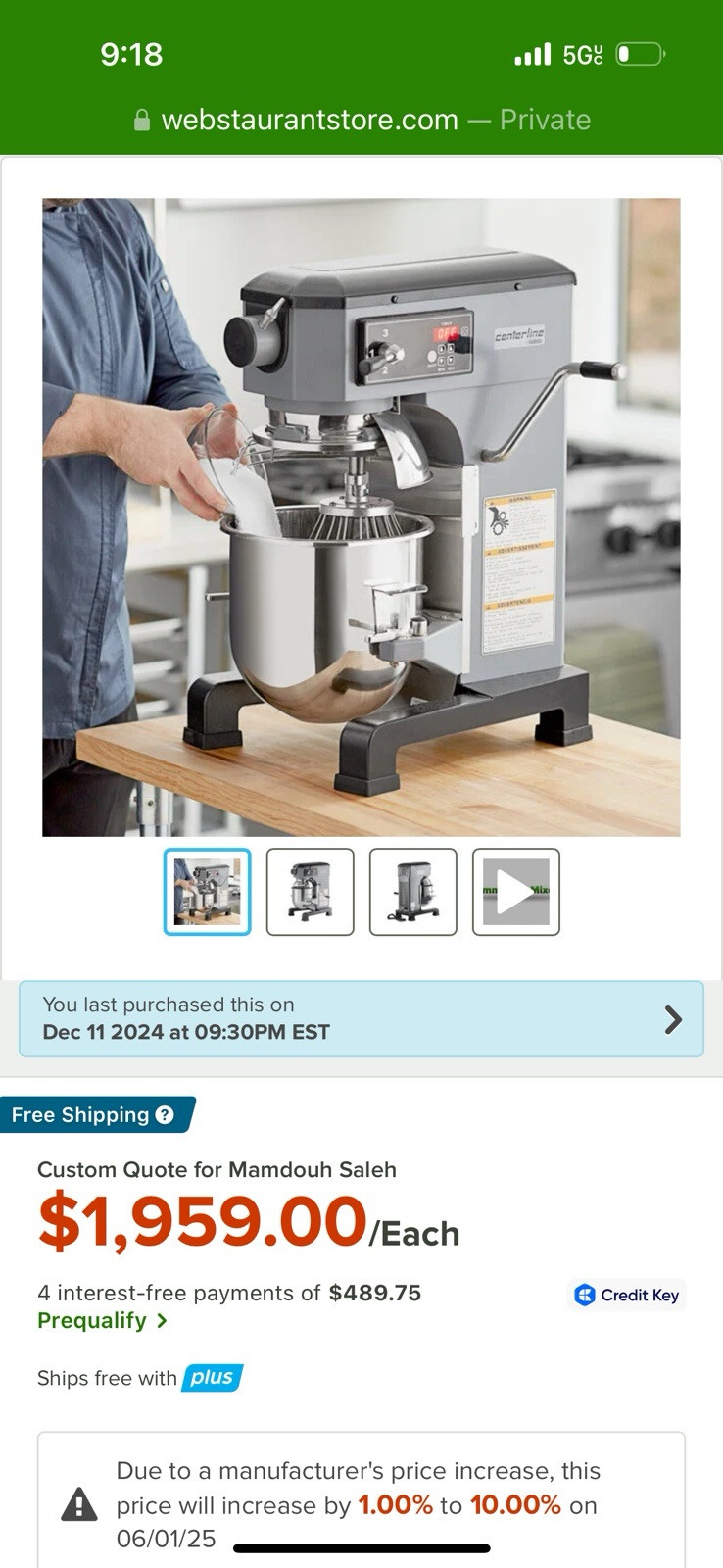 Centerline Hobart 10 Qt. Planetary Stand Mixer with Guard & Standard Accessories