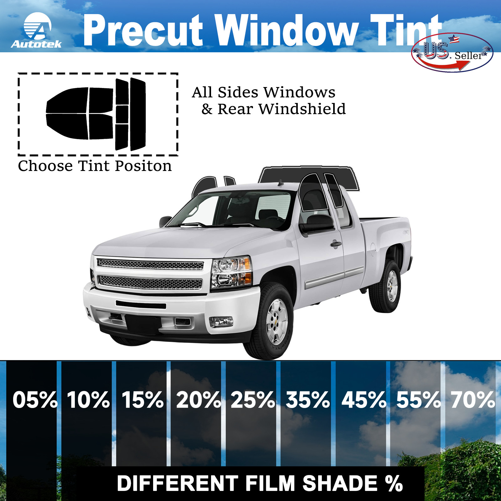 PreCut Window Film For Chevy Silverado 1500 Extended Cab 2007-13 Any Tint Shade
