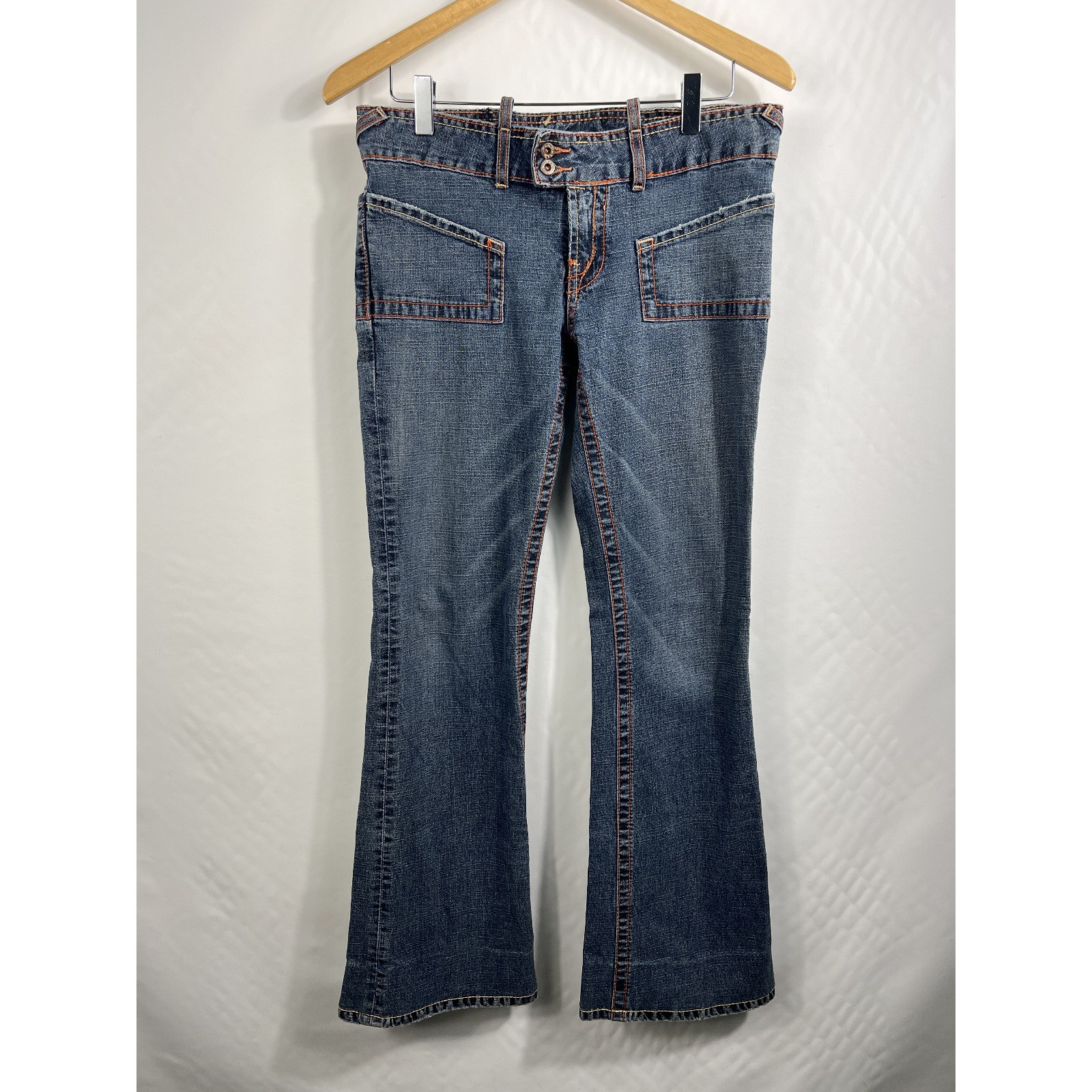 Von Dutch Jeans Women 28 Blue Low Octane Flare Y2K Contrast Stitch Denim Vintage