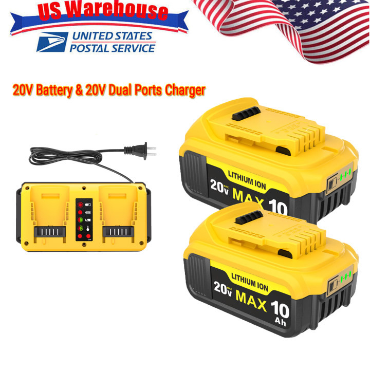 2 x 10Ah 20V Lithium Battery & 1 x Charger for De Walt 20V DCB206 DCB200 DCB204