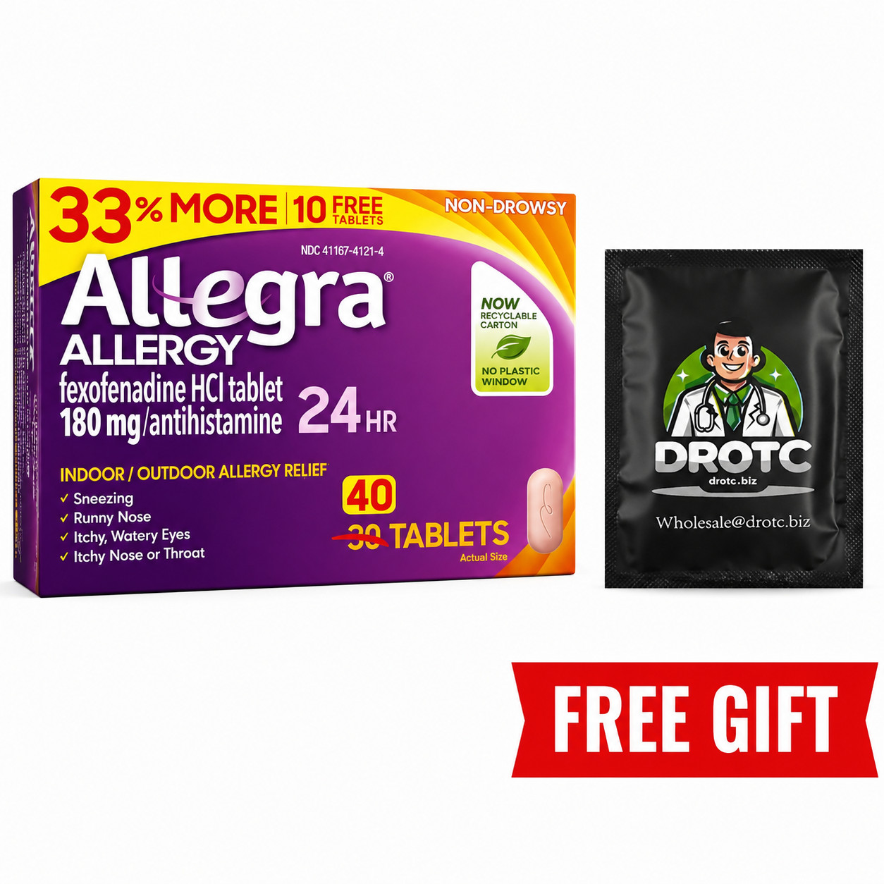 Allegra 180mg Allergy 24HR 40 Tablets + Free DR OTC Eye Wipe EXP 06/27 Allegra 180mg Allergy 24HR 40 Tablets + Free DR OTC Eye Wipe EXP 06/27