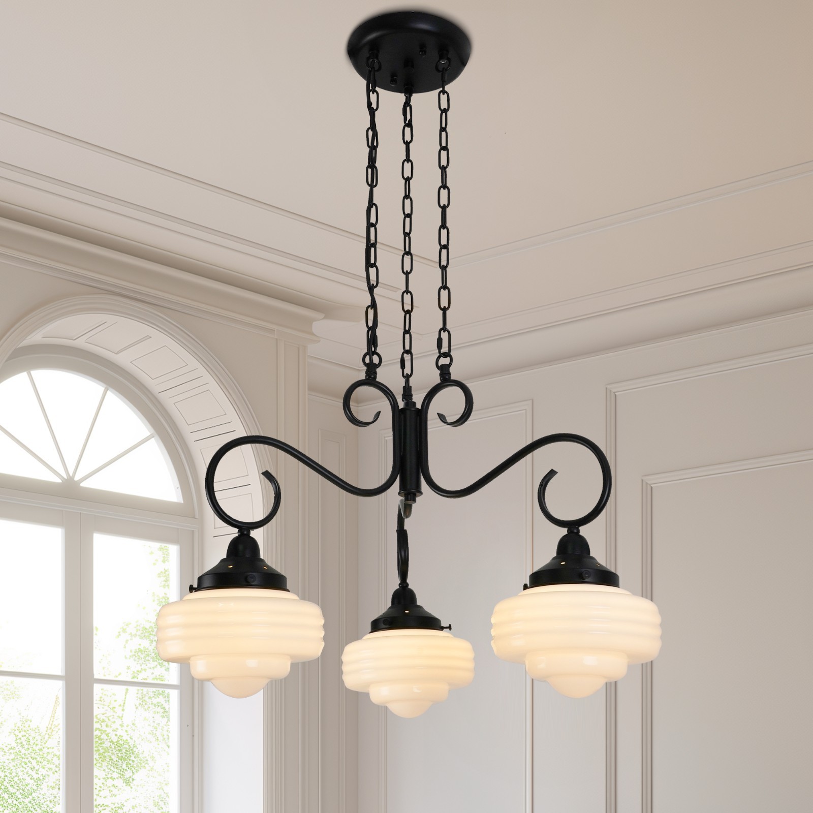 Classic Vintage 3-Light Pedant Light Black Chandelier for Living Room Kitchen