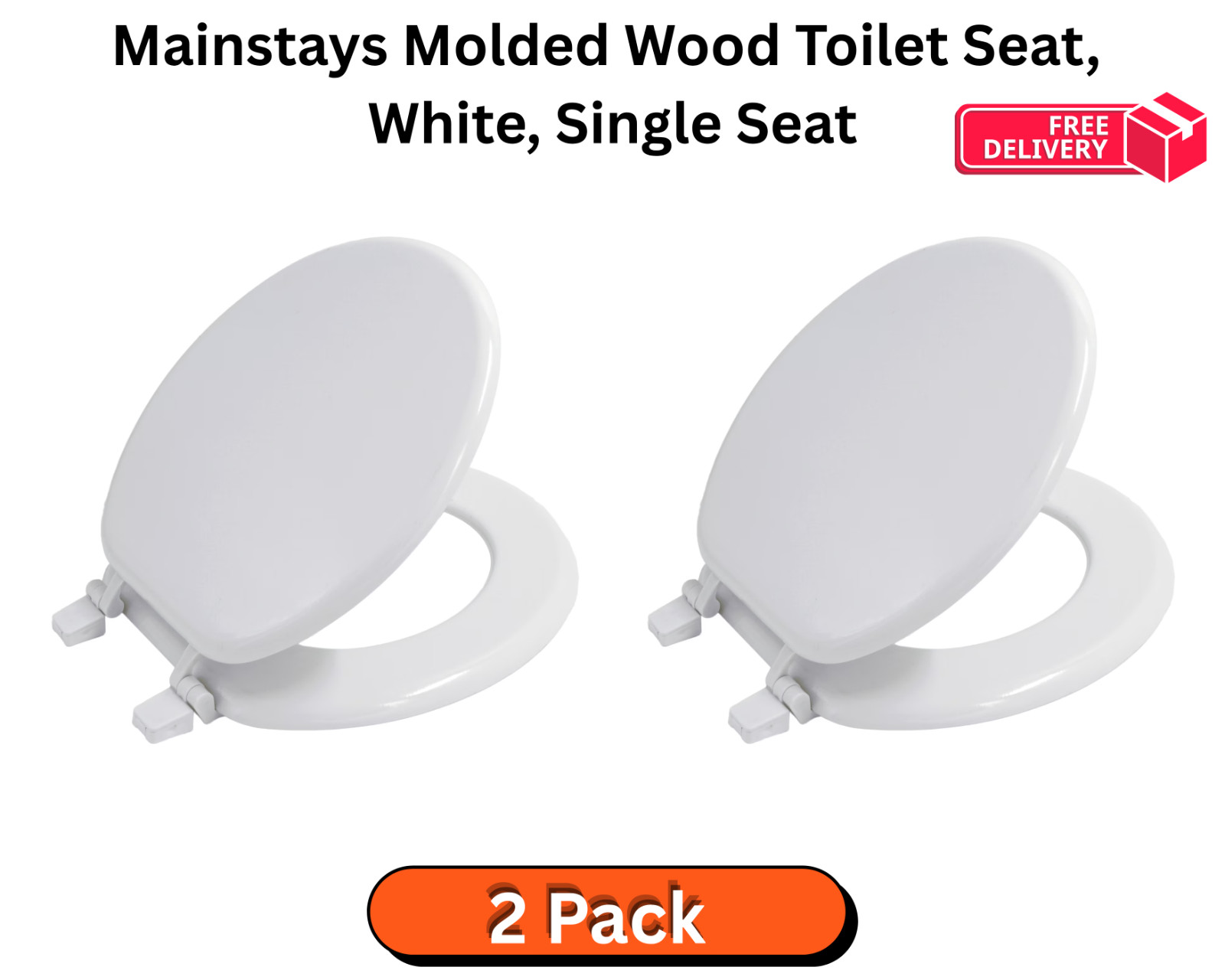 2 pack - Mainstays Round Molded Wood Toilet Seat - White - 