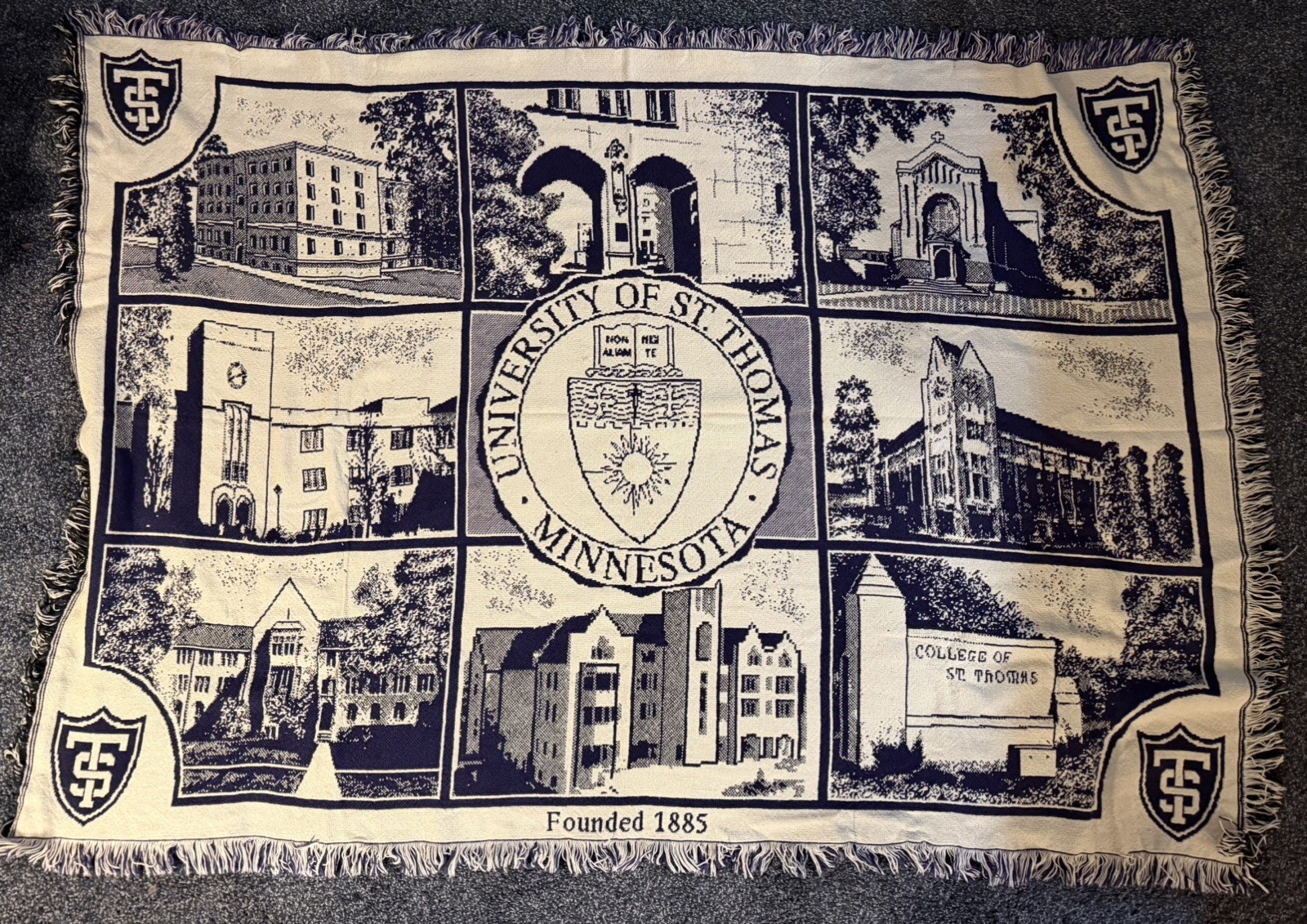 Vintage University of St. Thomas Minnesota Woven Tapestry Blanket Throw 48x68