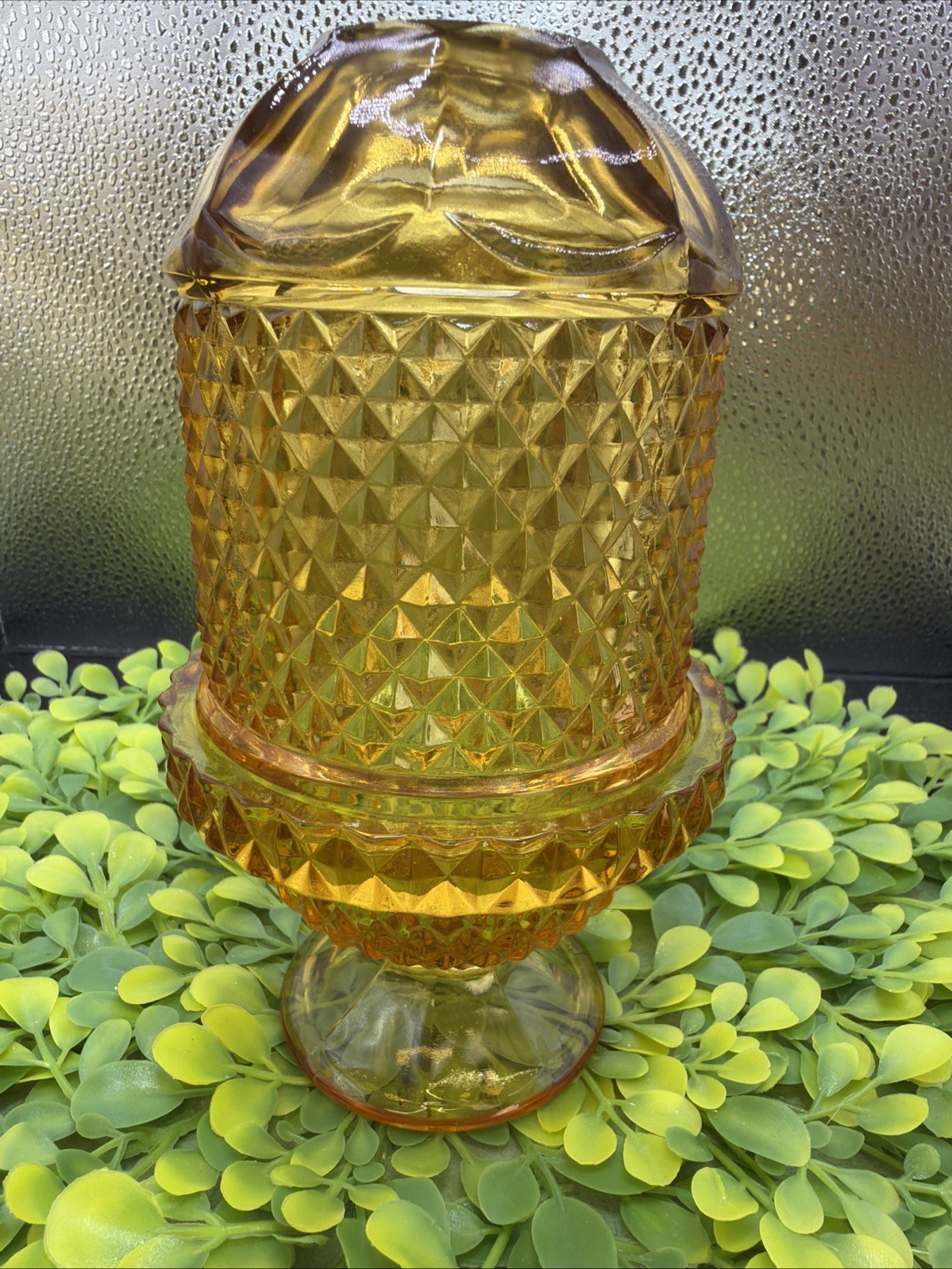 Viking Glass Fairy Lamp AMBER Diamond Point 6.5\ Viking Glass Fairy Lamp AMBER Diamond Point 6.5\