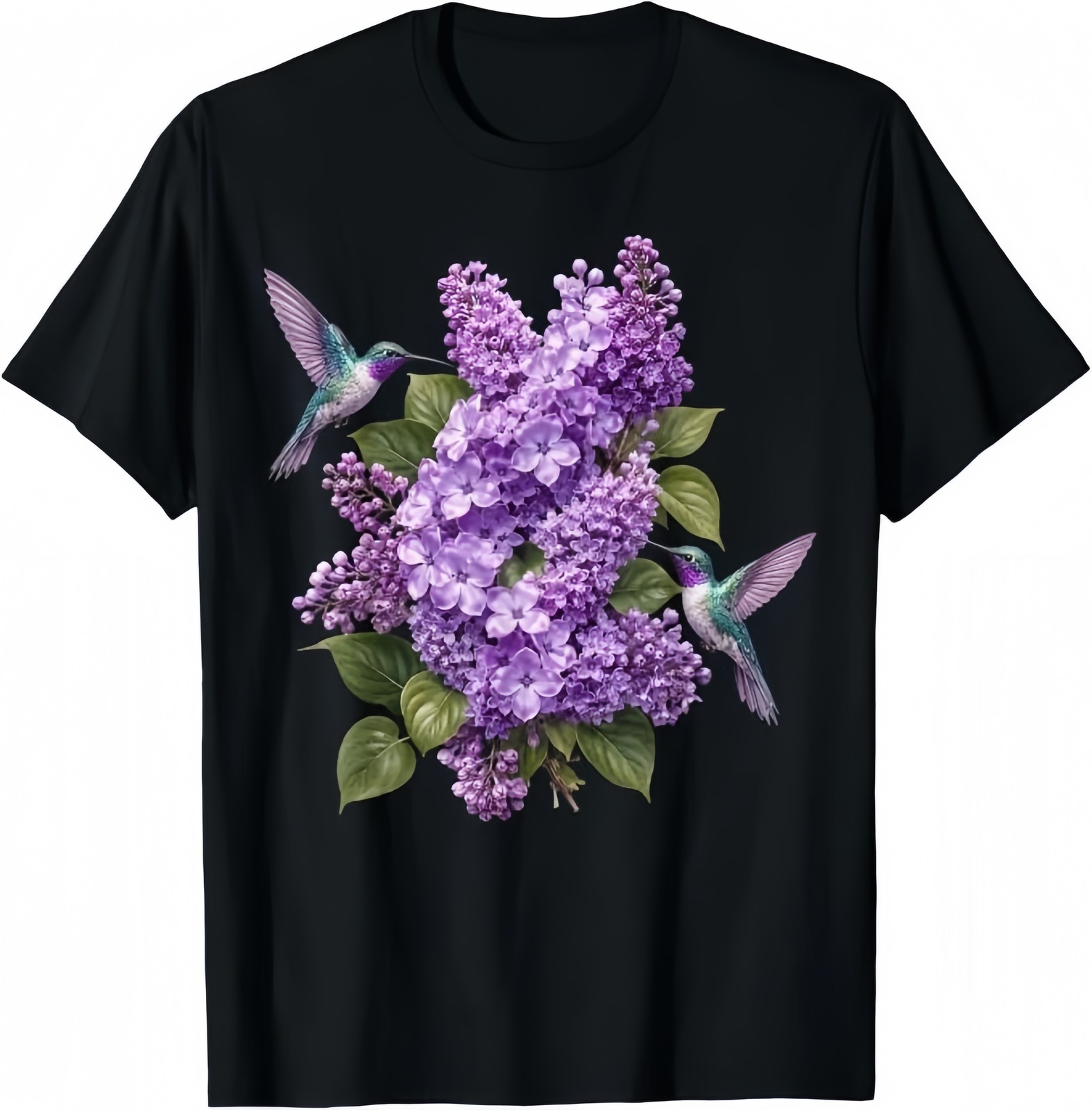 Hummingbird Lilac Floral Purple Flowers Botanical Garden T-Shirt