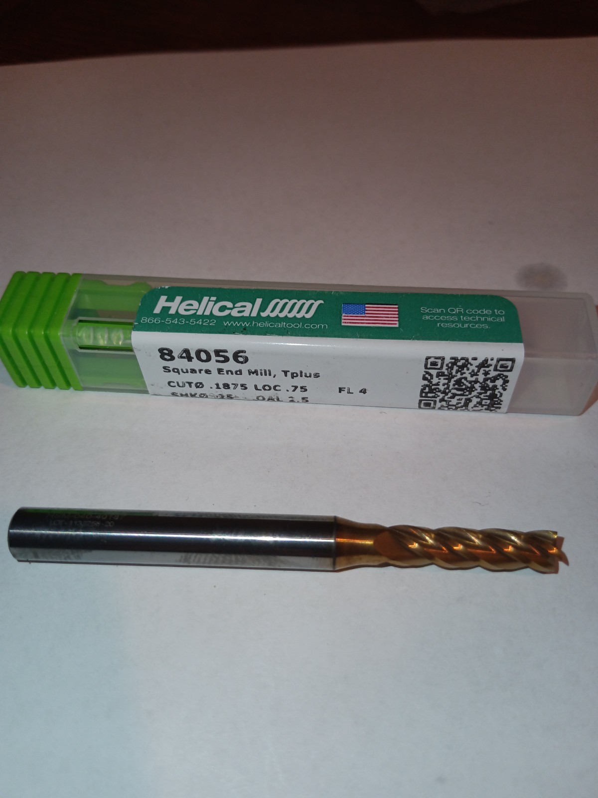 Helical Solutions 84056 4-flute square end mill, Tplus coated 0.1875\
