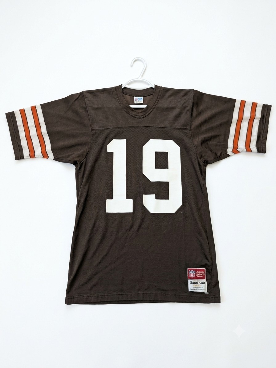 Vintage 1980s Cleveland Browns #19 Bernie Kosar Sand-Knit NFL Replica Jersey