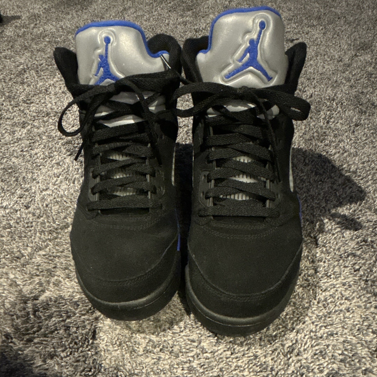 Jordan Air Jordan 5 Men\'s Black Blue Gray Mid Top Lace-Up Basketball Sneaker