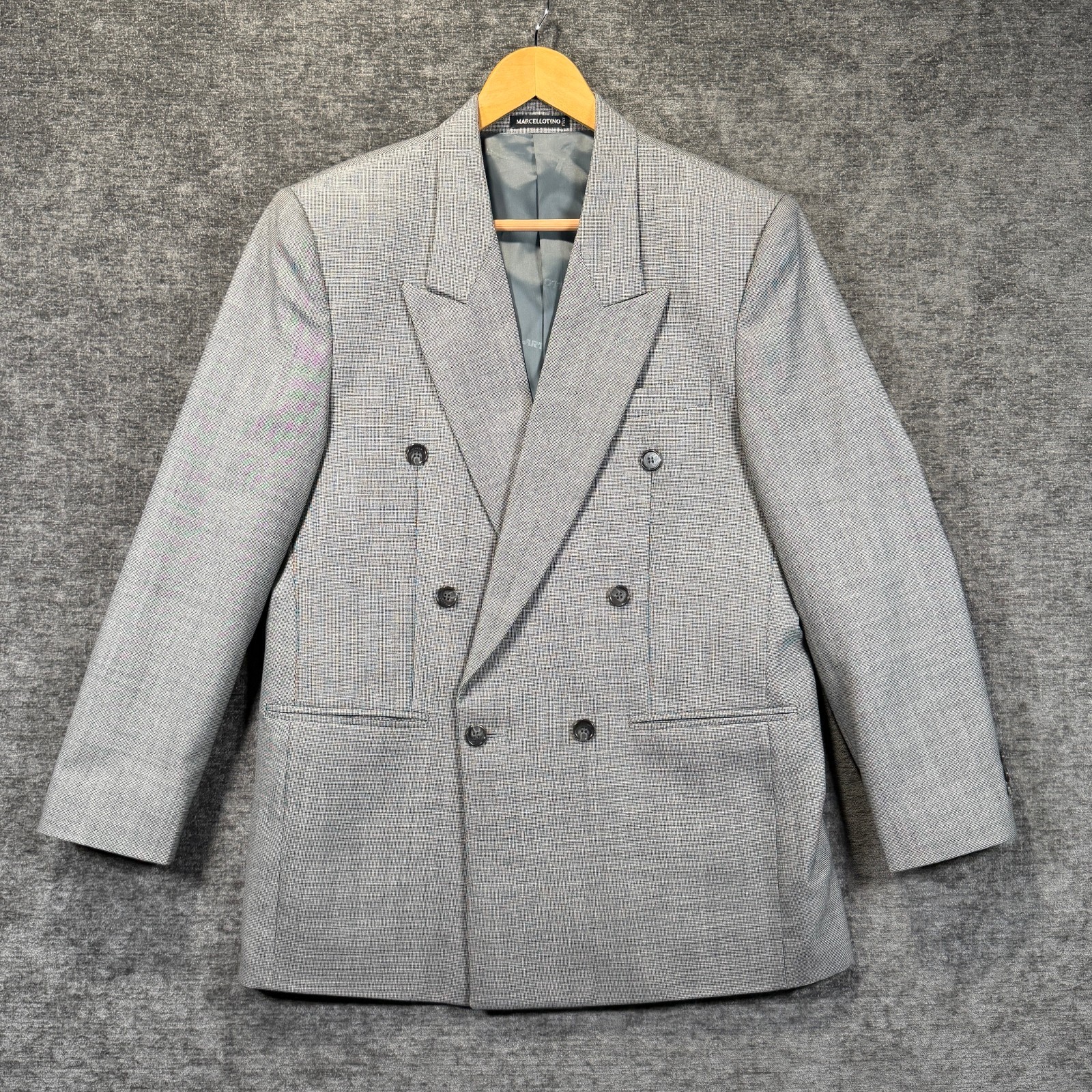 Marcellotino 38R Blazer Men Double Breasted Peak Lapel Wool Italian Fabric