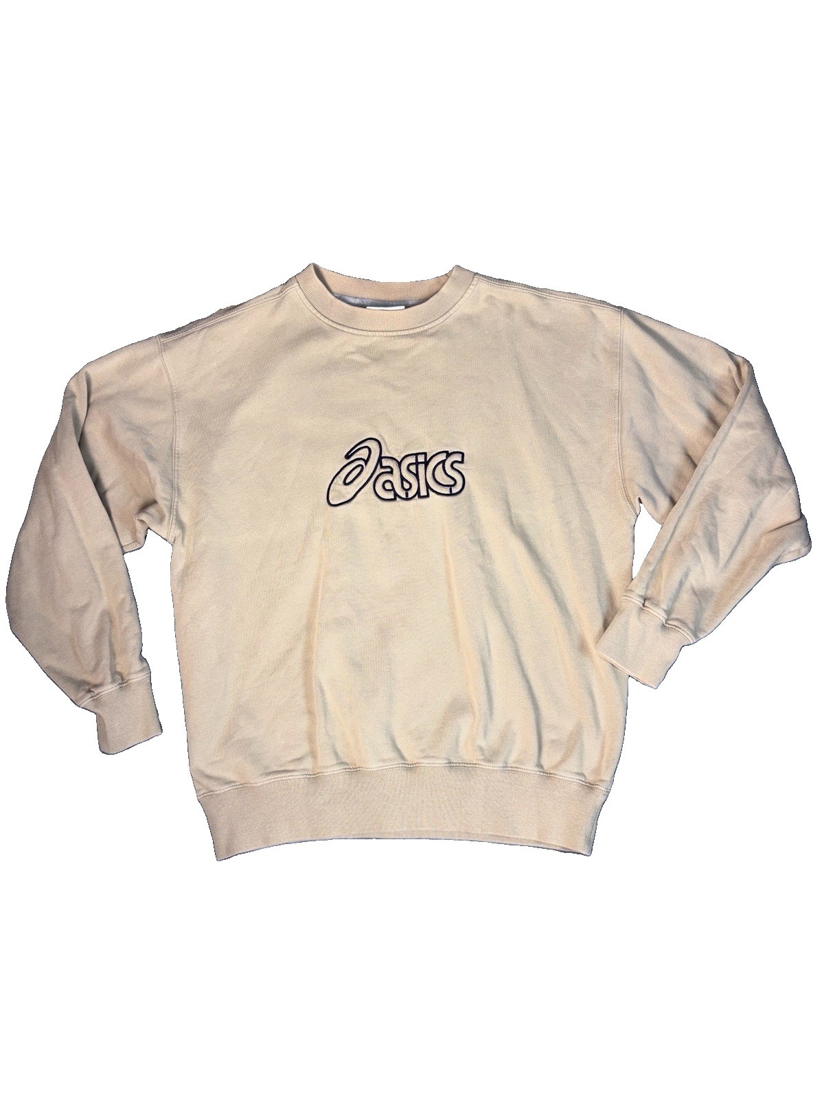 Vintage Asics Sweatshirt Mens Sz L 90s Crewneck Pullover Beige Retro Neutral