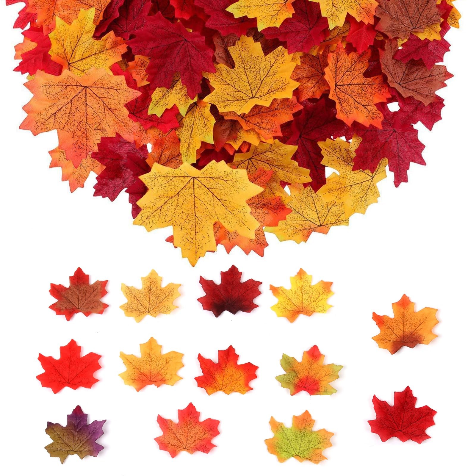 300Pcs 13 Colors Fake Fall Leaves, 8cm/3.15inch Autumn Leaves, Fall Party Dec...