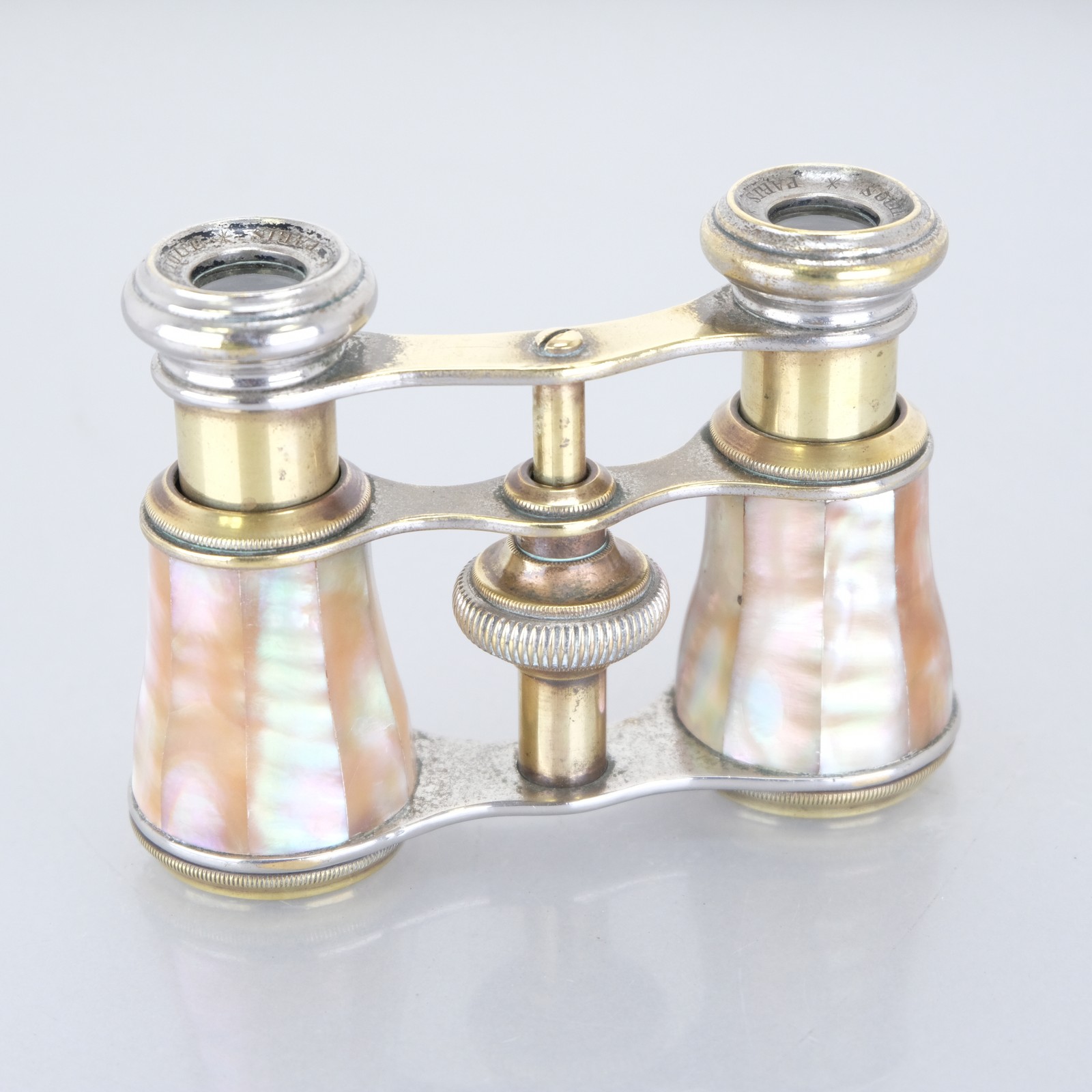 Antique Mother of Pearl Opera Glasses Société d\'Optique Paris Gilt Brass Vintage