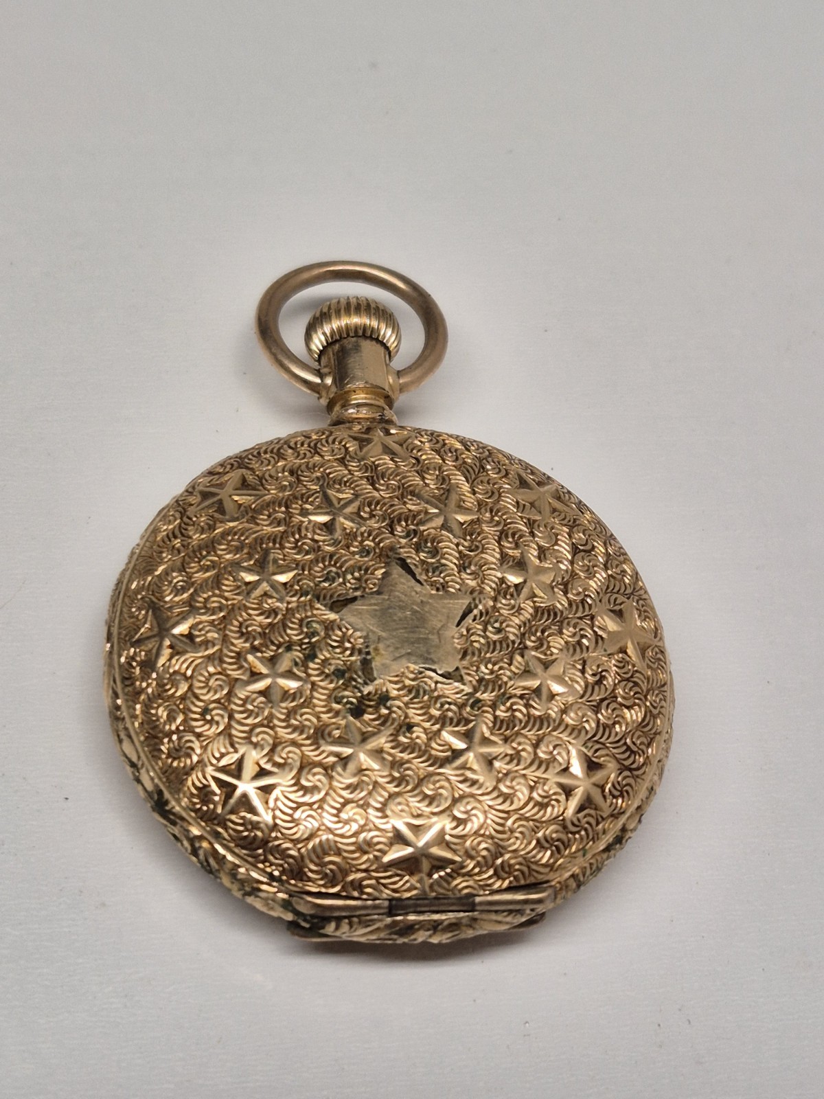 American Waltham Watch & Co. VTG Yellow Gold Plated Pocket Watch Working Etched American Waltham Watch & Co. VTG Yellow Gold Plated Pocket Watch Working Etched