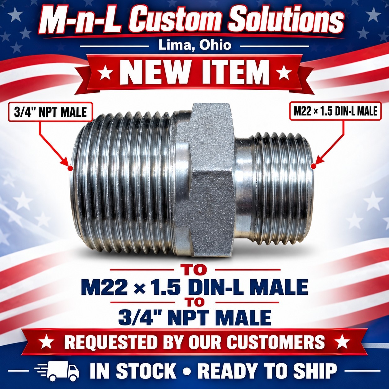 Chinese Mini X Or Skid (One)  m22 x 1.5 DIN L male to 3/4