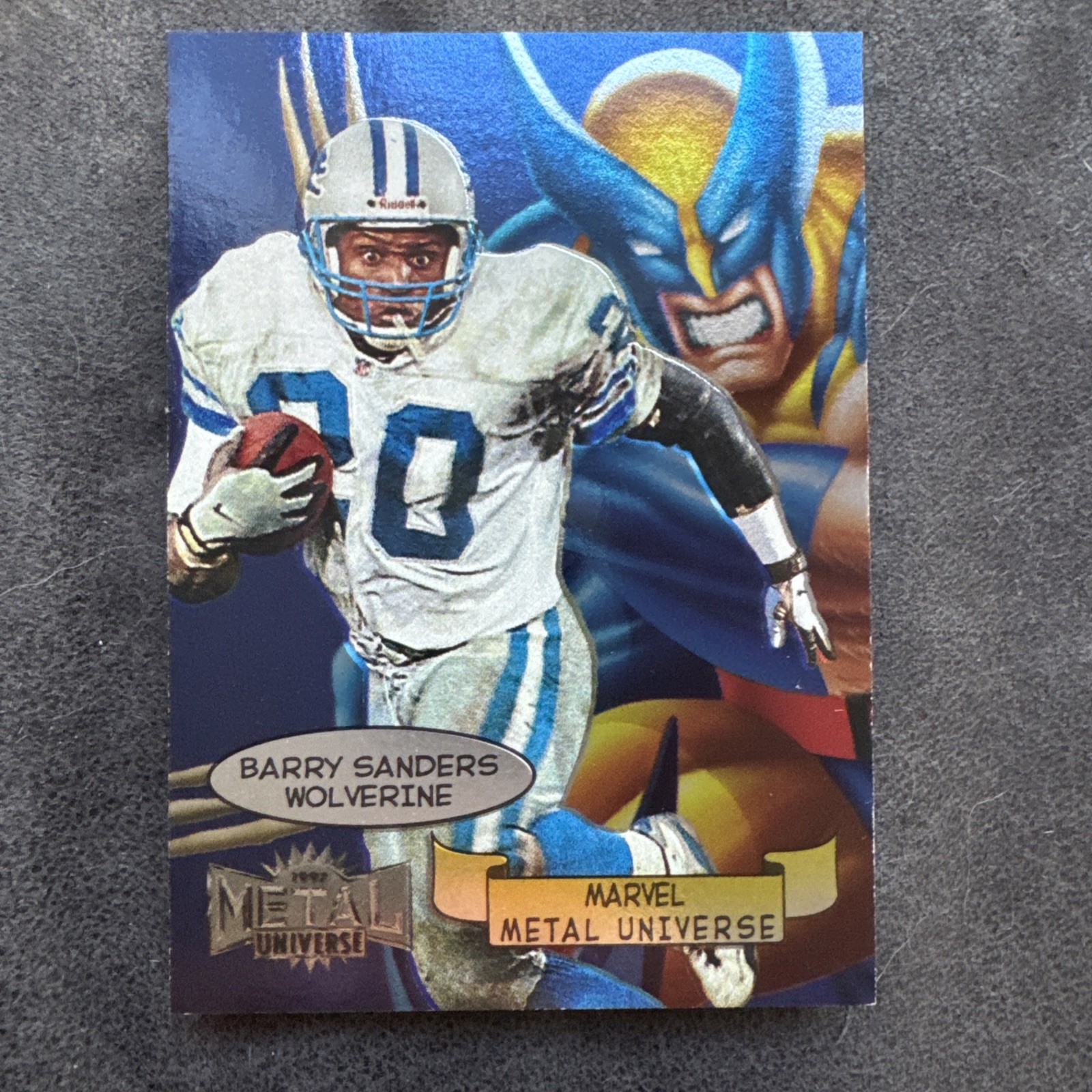 1997 SkyBox Metal Universe Marvel Metal Universe #1 Barry Sanders Detroit Lions