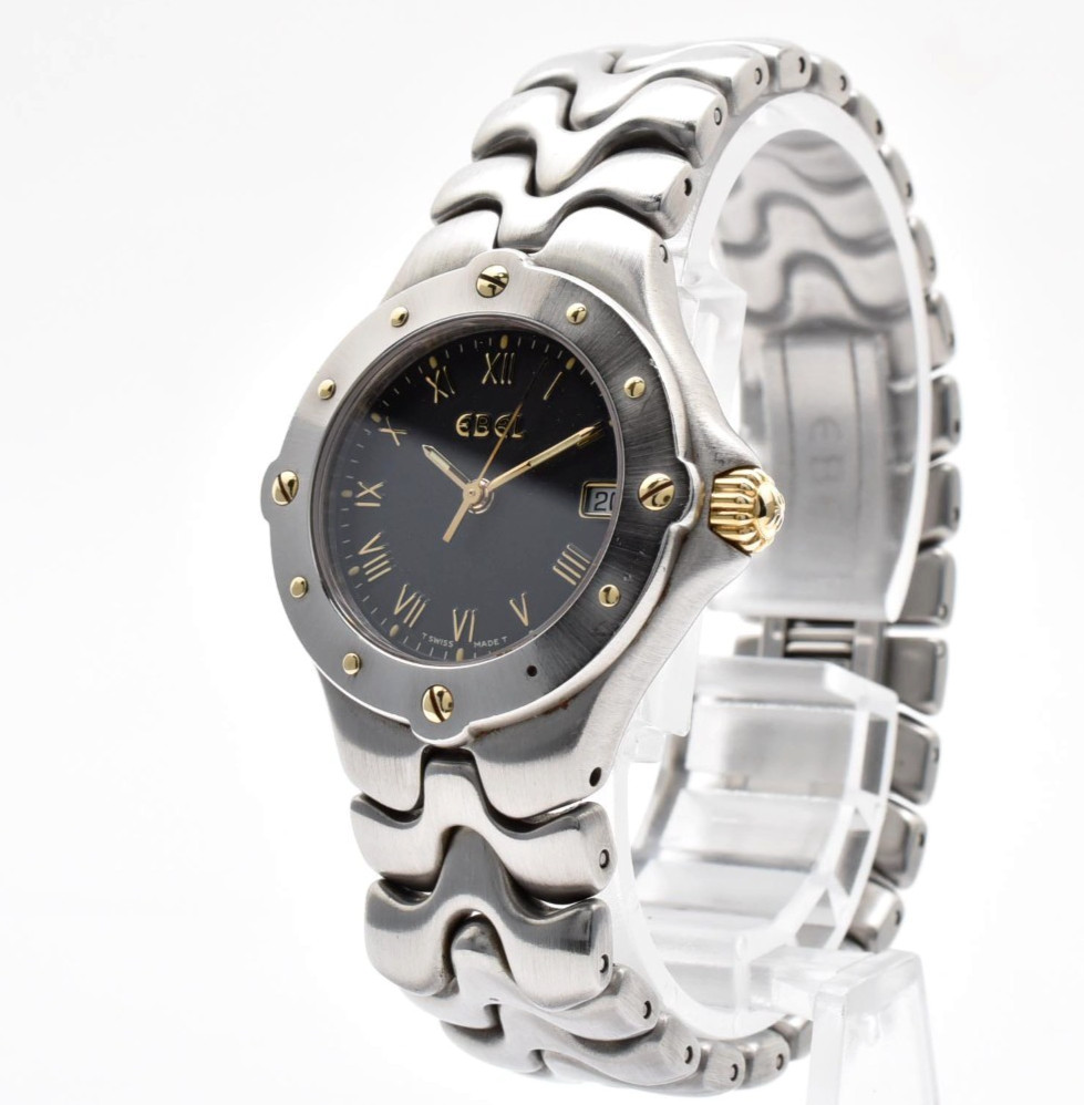Vintage [EXC+5] Ebel Sportwave E6087621 Gold Black Dial Ladies Qz Watch JAPAN