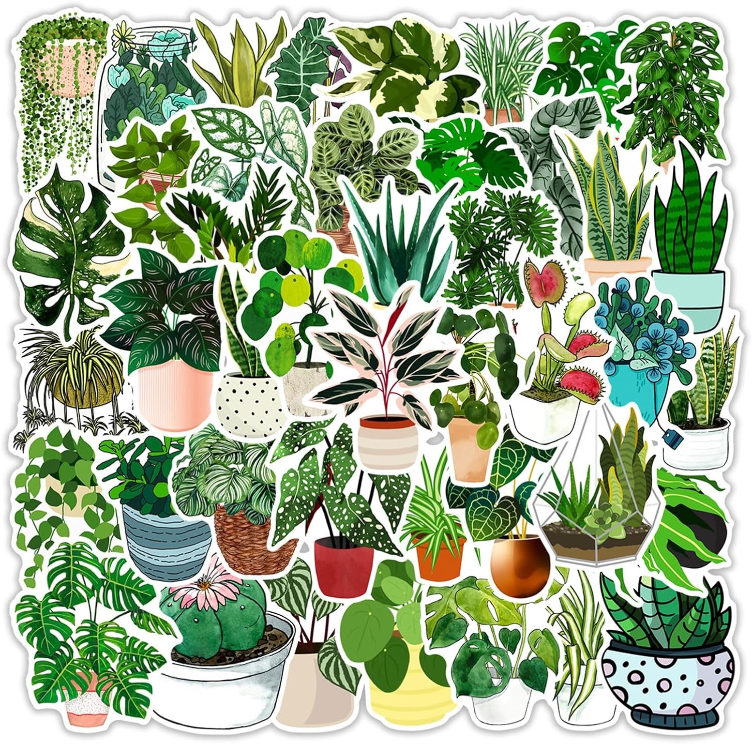 50 Pcs Green Plants Stickers Potted Plant Floral Sticker for Laptops Water 50 Pcs Green Plants Stickers Potted Plant Floral Sticker for Laptops Water