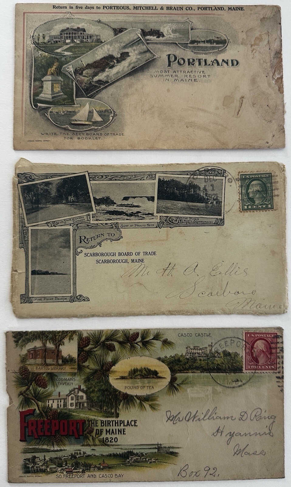 Maine coast 1909-21 Summer Tourist resort pictorial advertising envelope covers
