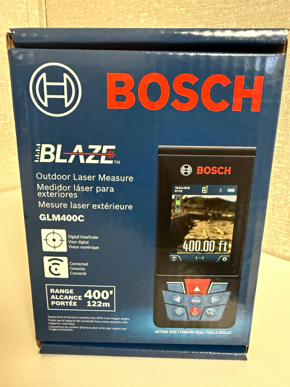Bosch BLAZE GLM400C Laser Distance Measurer, LCD Display, 400 ft