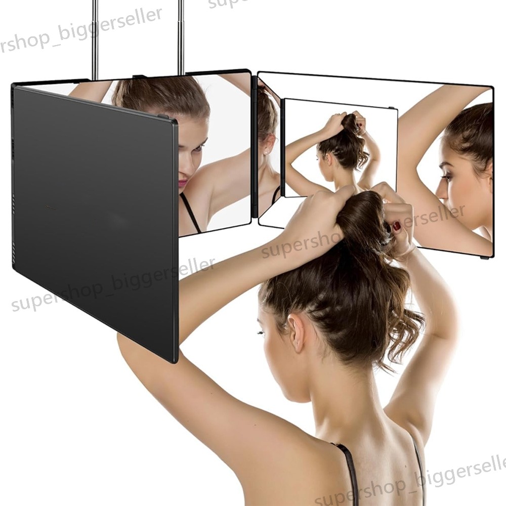 3 Way Mirror for Self Hair Cutting 360 Haircuts Barber Use Tools Tri Fold Hooks