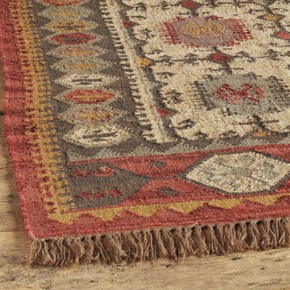 Red Wool Jute Moroccan Kilim Rug: Flatweave Handmade Vintage Area Rug