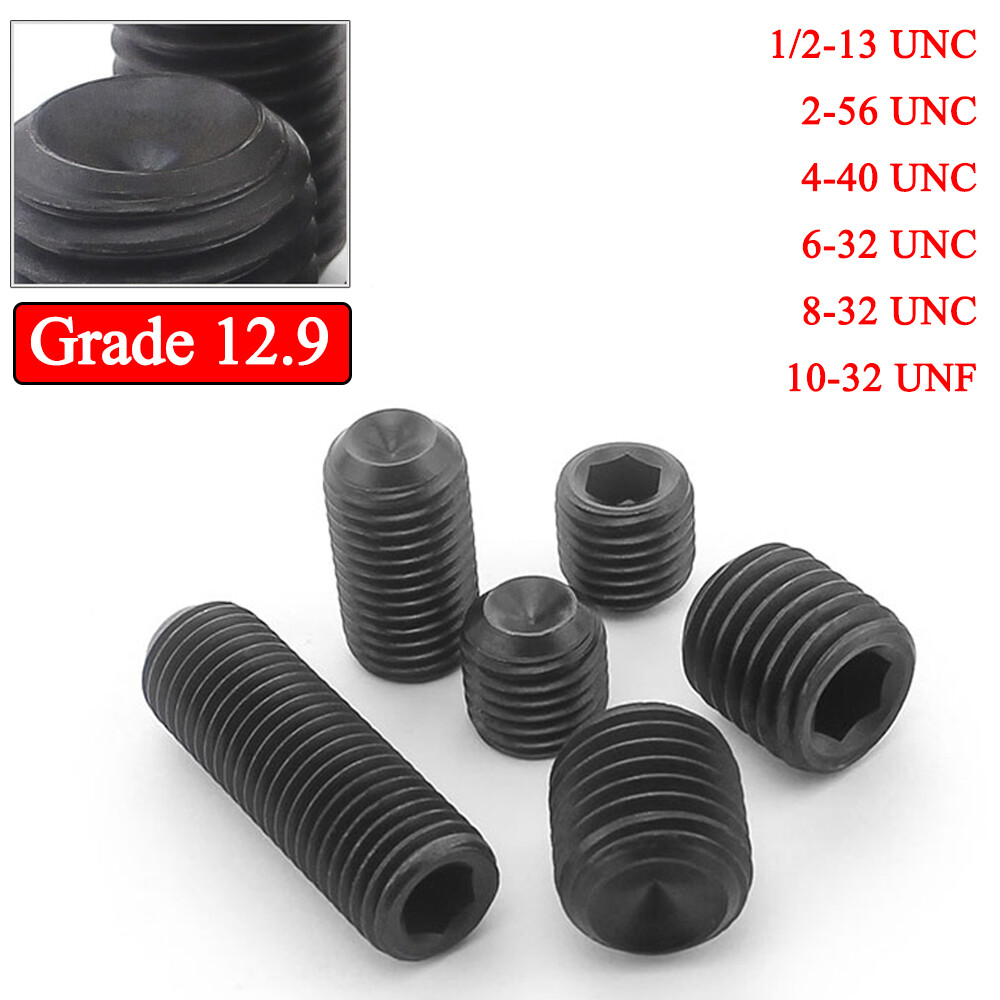 UNC / UNF Grub Screws Cup Point Hex Socket Grade 12.9 Set Screws Black DIN 916