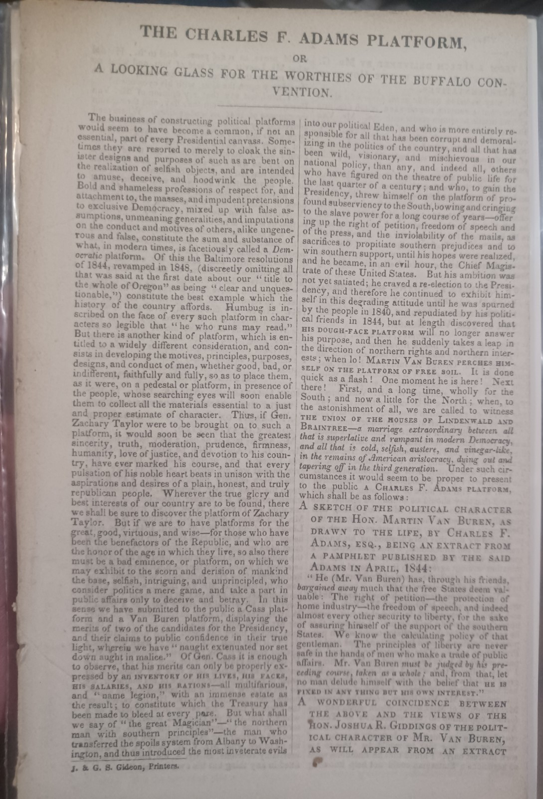 1848 Free Soil Party booklet, Charles Adams Platform, Martin Van Buren politics