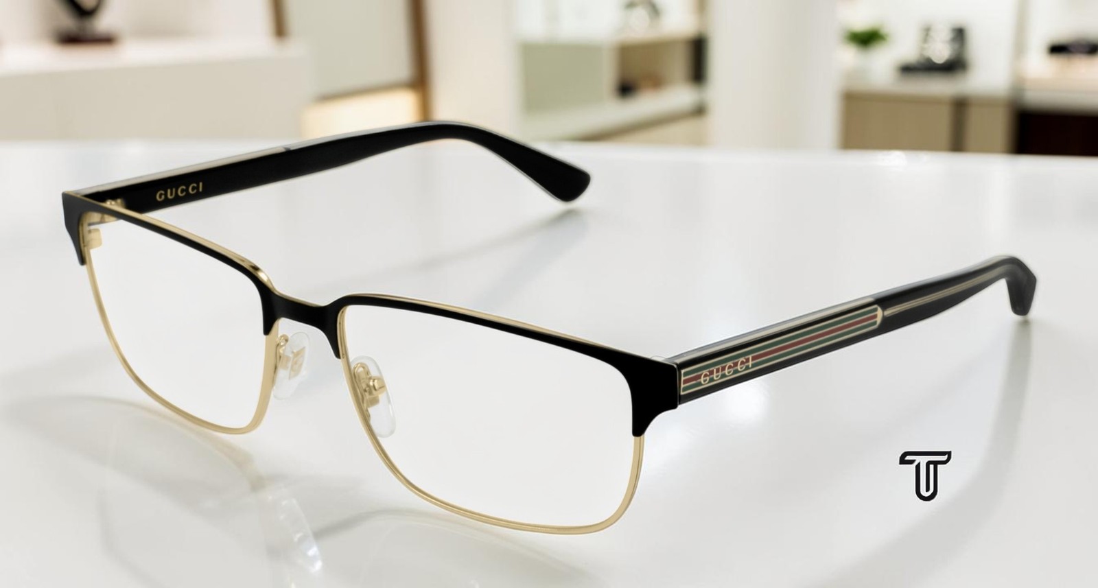 GUCCI GG0383O 004 Rectangular Black Endura Gold Demo Lens 58 mm Men's Eyeglasses