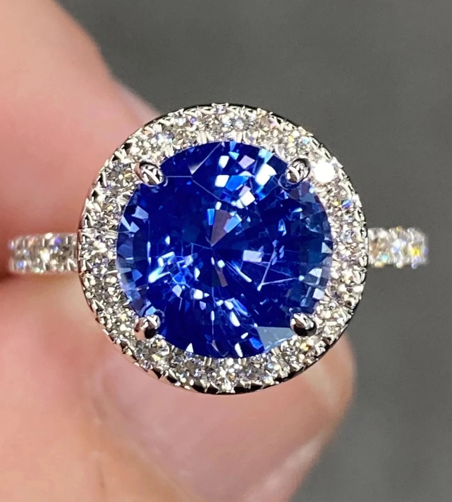 5.30 Ct Round Cut Natural Sapphire Diamond Wedding Ring 18K White Gold Size 6 7