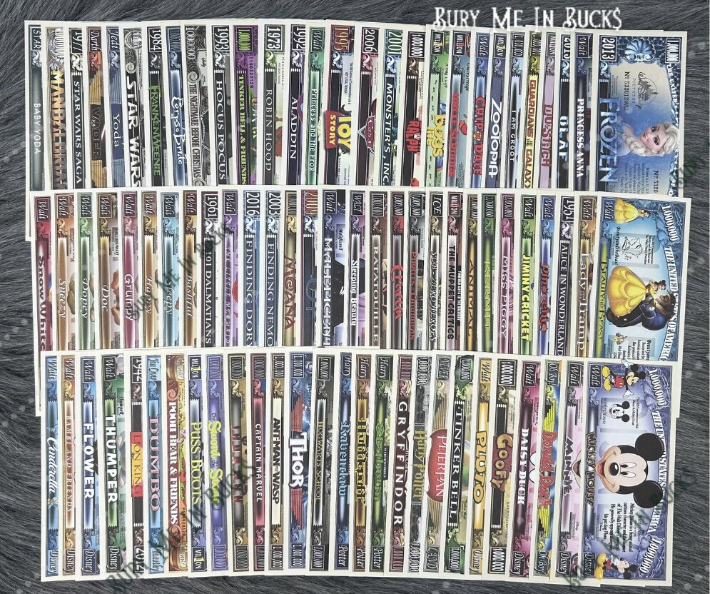 100+ Disney Parody Dollars Mickey & Minnie Mouse Star Wars Elsa Complete Set Lot