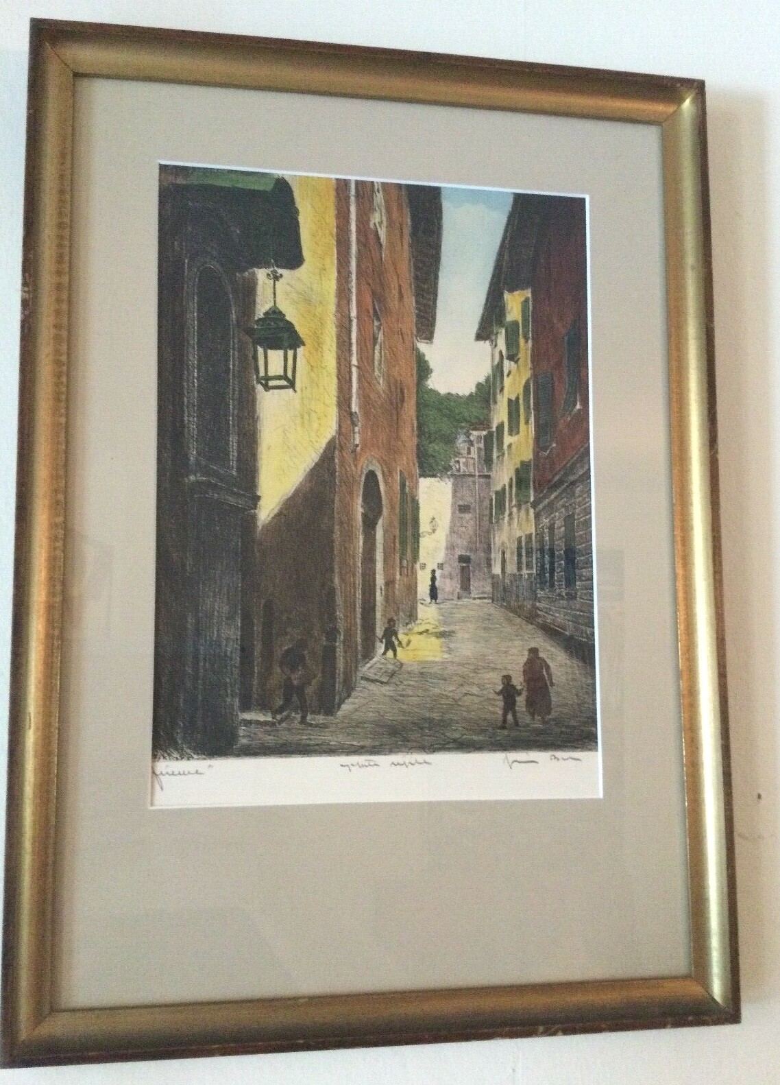 Antique Pair Of Hand Water Colored Etchings By Bela Sziklay Pencil Signed Framed