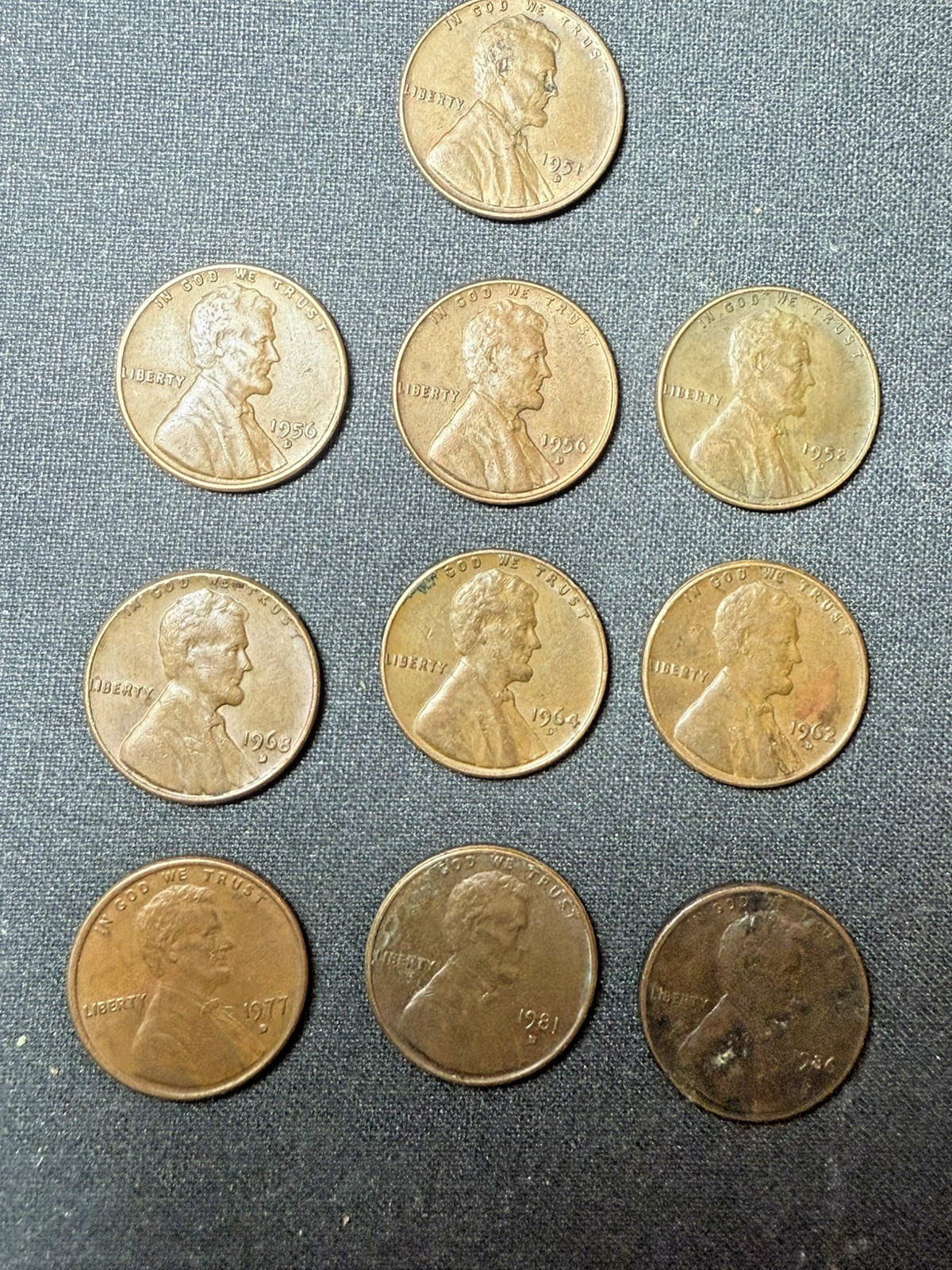 10 Vintage Lincoln Cents 1951-D–1986-D Mixed Dates 10 Vintage Lincoln Cents 1951-D–1986-D Mixed Dates