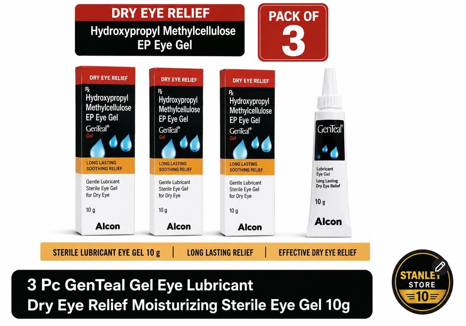 3 Pc GenTeal Gel Eye Lubricant Dry Eye Relief Moisturizing Sterile Eye Gel 10g 