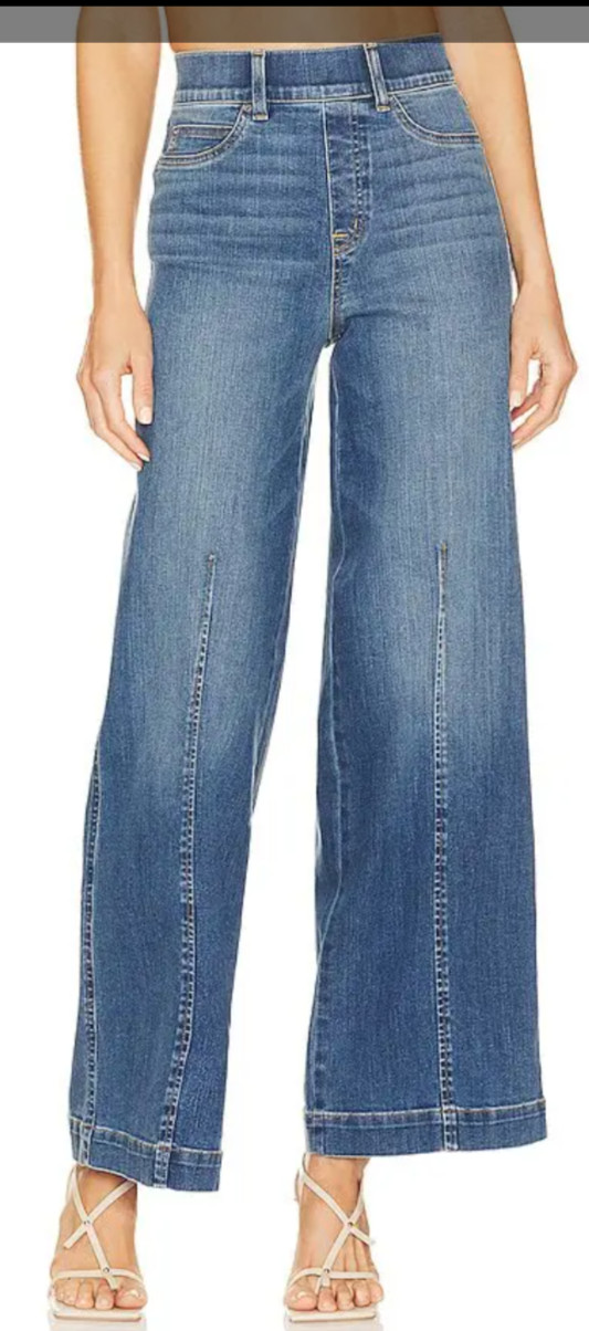 Spanx Seamed Front Wide Leg Jeans Vintage Indigo size M 20407R elastic waistband