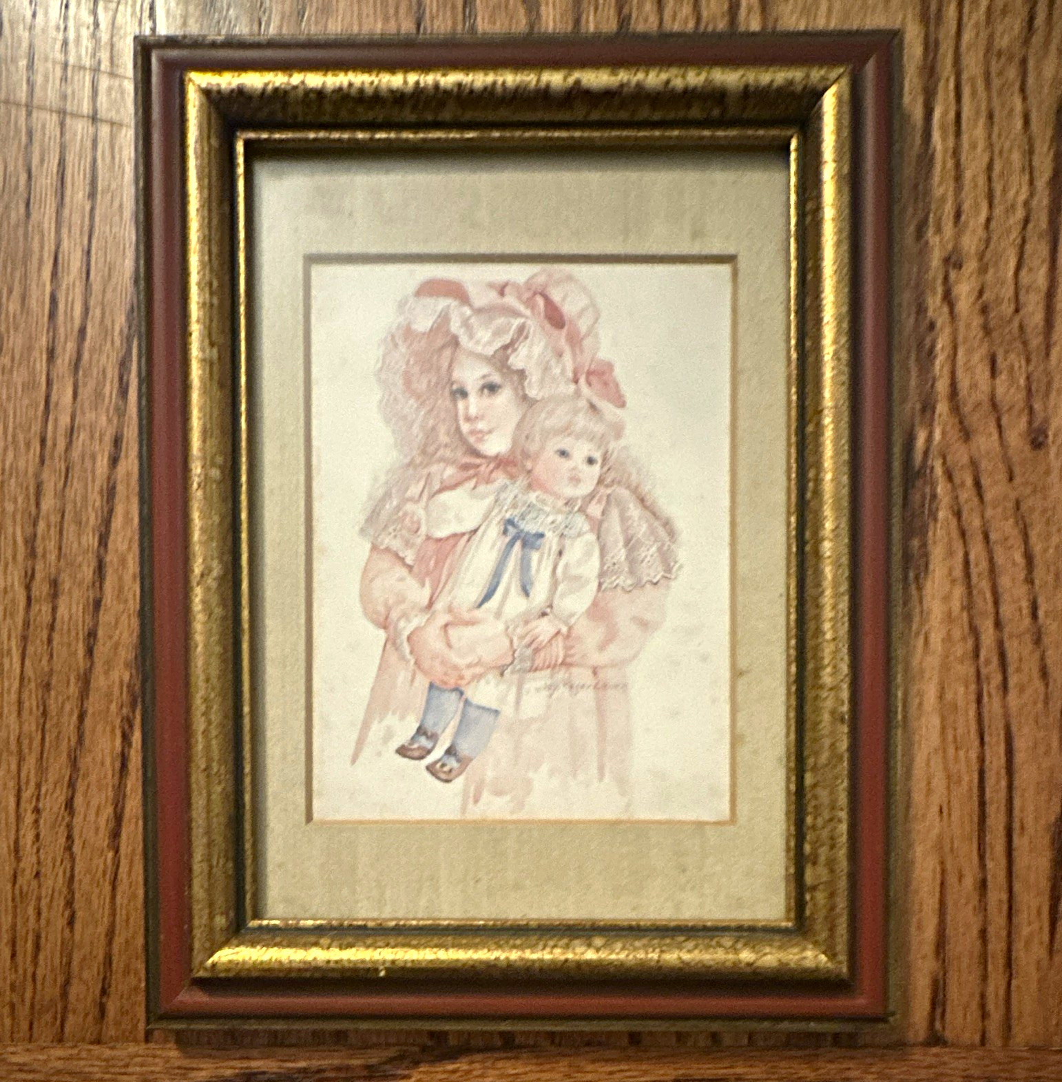Framed & Matted Portrait Print Mother Holding Child Small Paper Wall Art