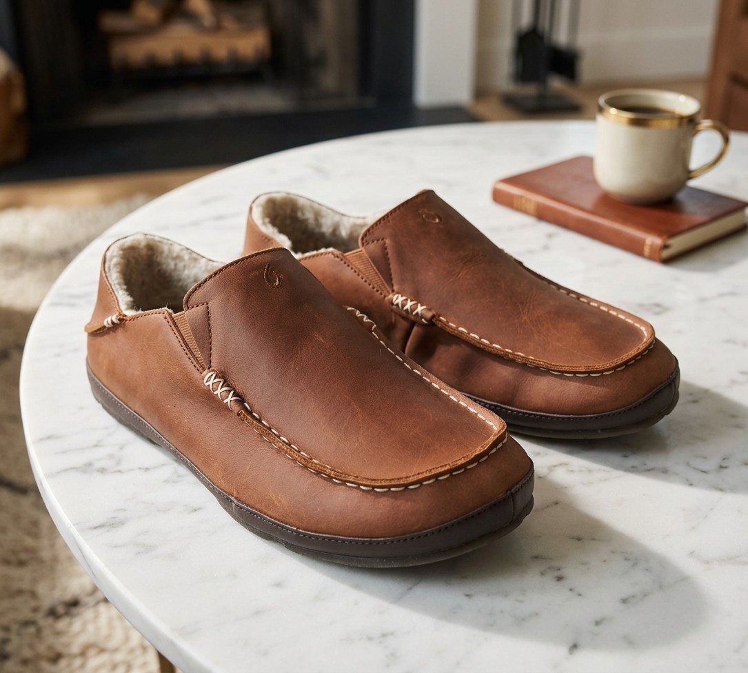 OluKai Moloa Men’s Nubuck Slipper Loafers Shoes Size 11 $140 Toffee / Dark Wood