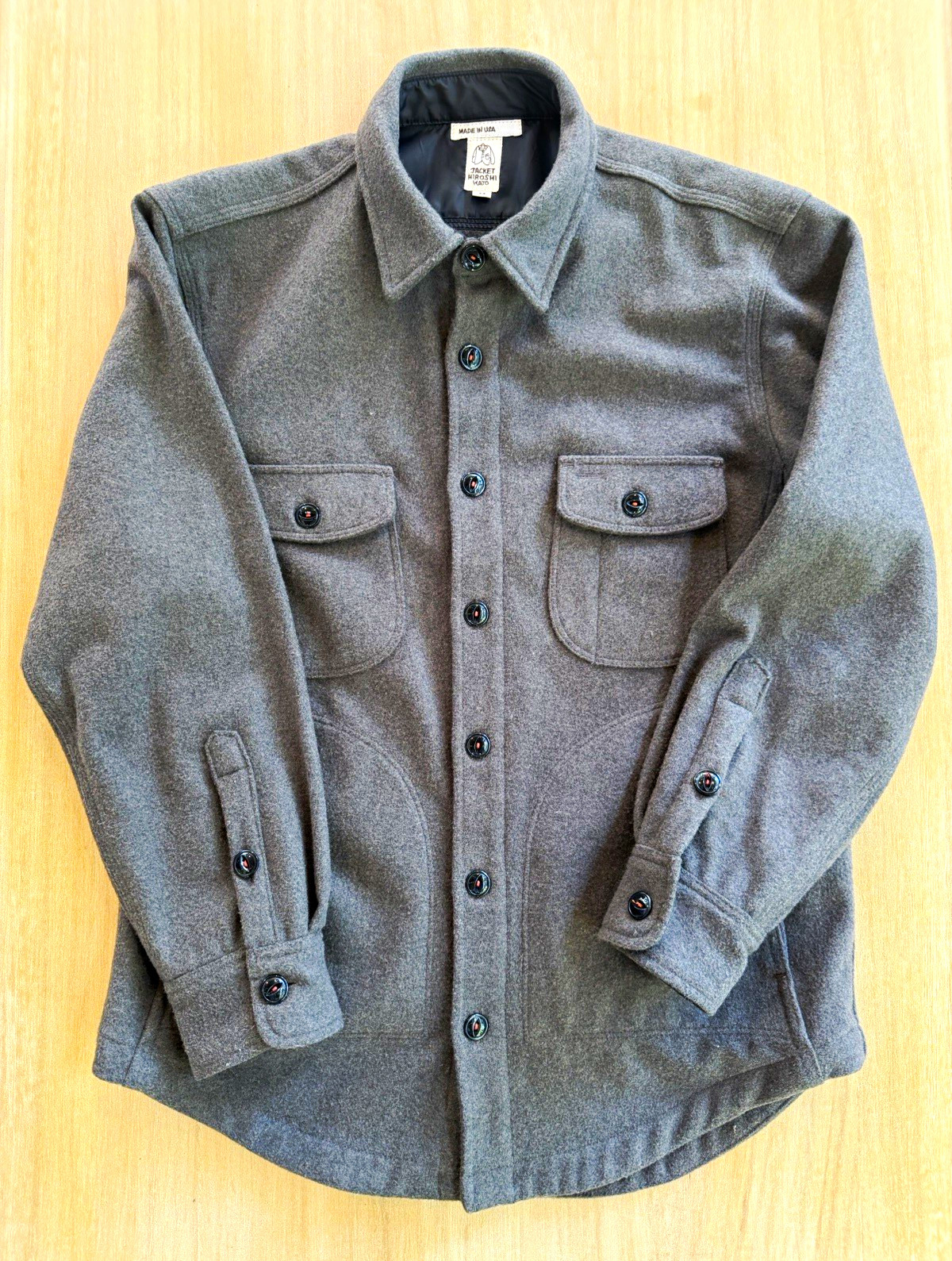 Jacket Hiroshi Kato Men\'s Gray Wool Button Front Jacket w/ Pockets Size M