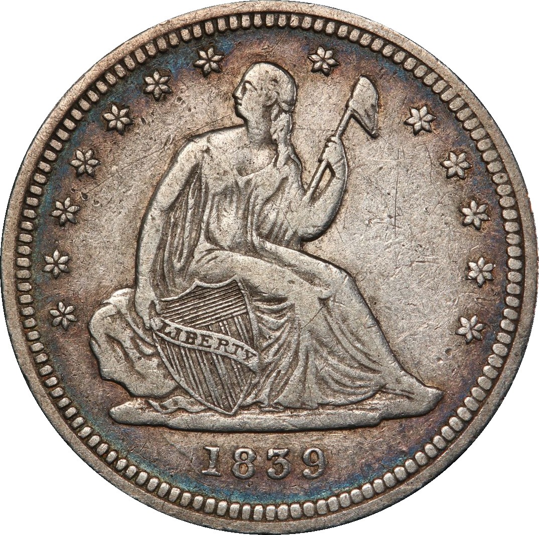 1839 VF25 Seated Quarter No Drapery PCGS 43135224